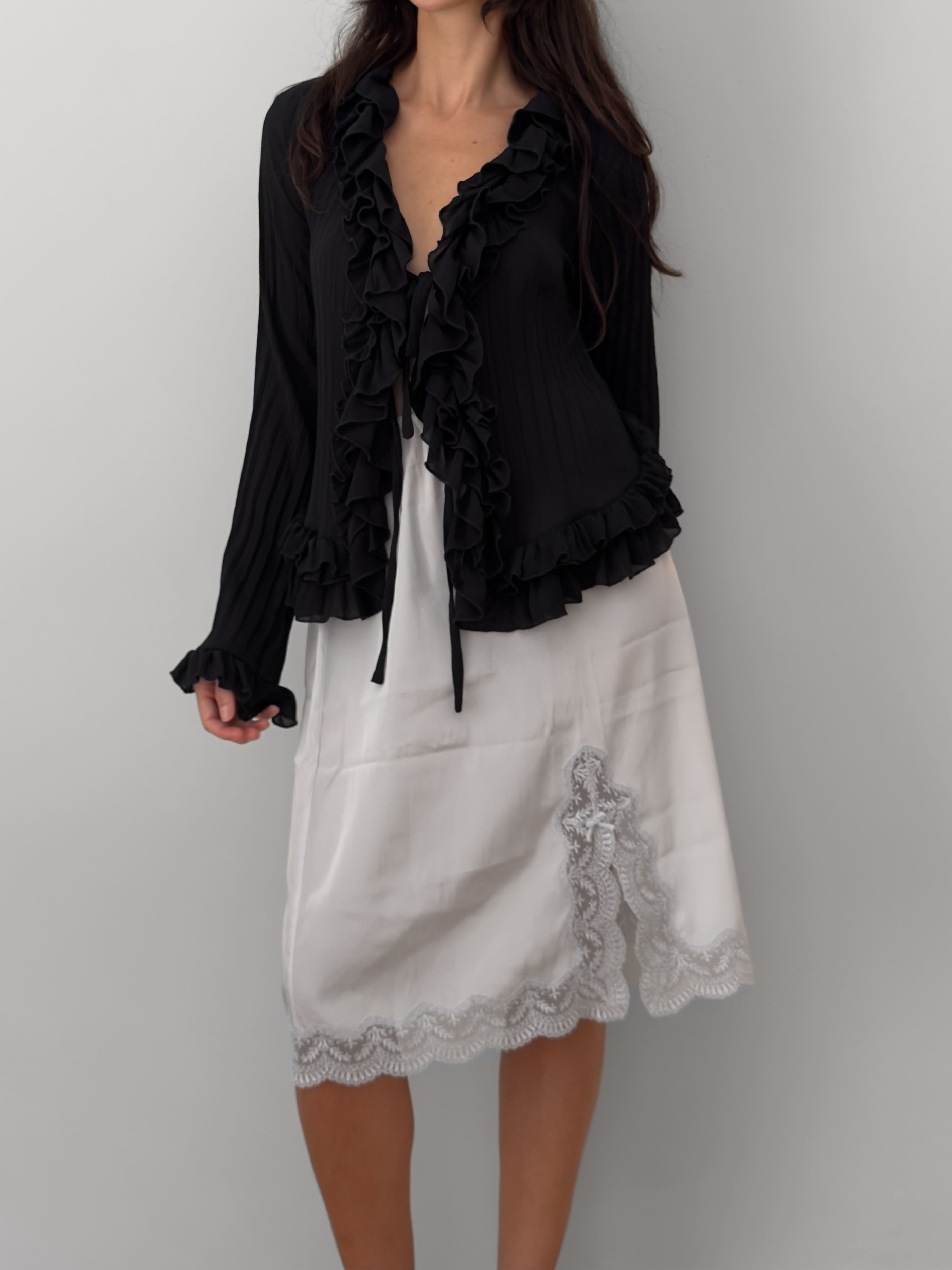 Sheer Ruffle Tie-Front Blouse