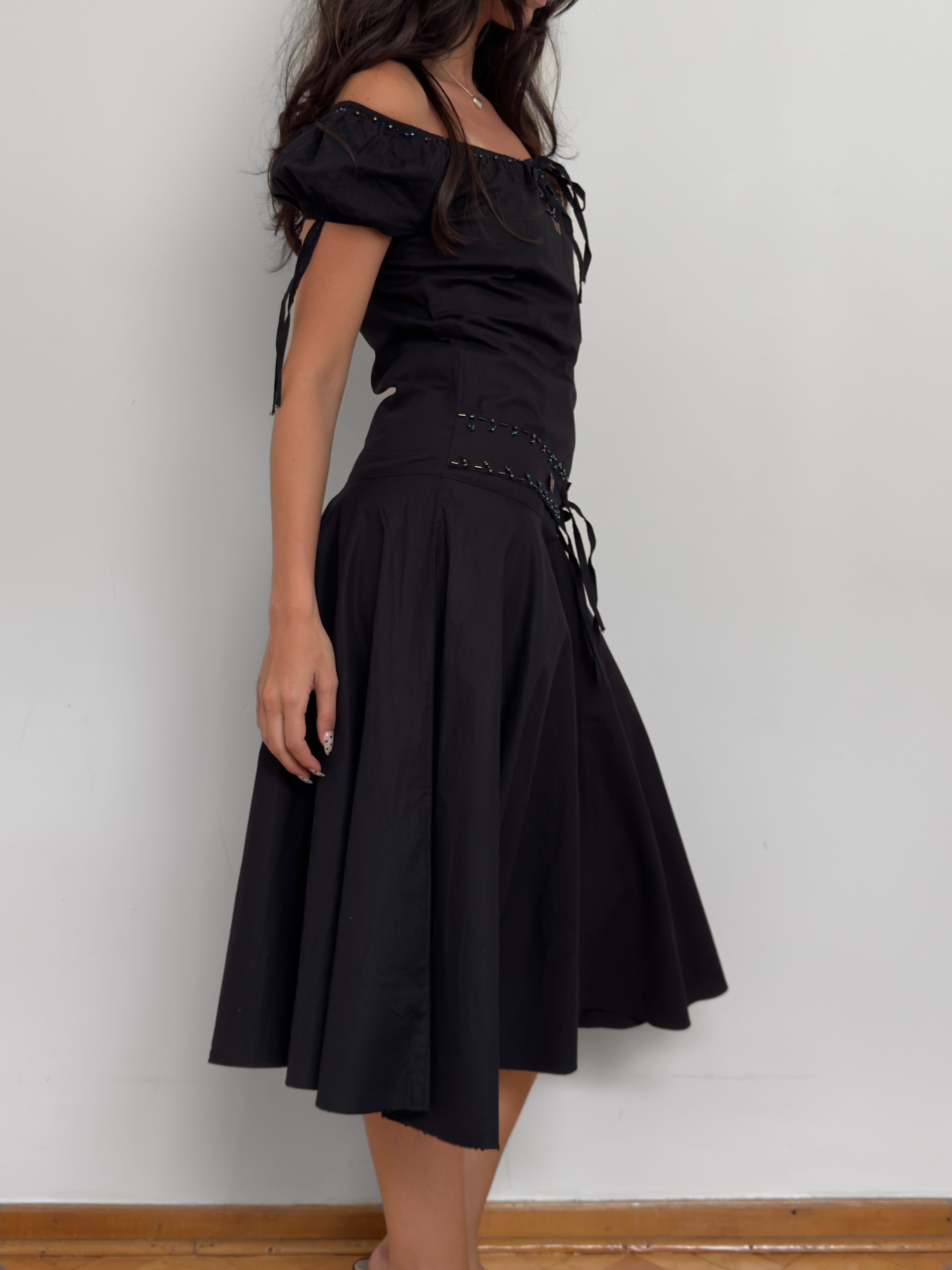 Boncuklu Poplin Elbise