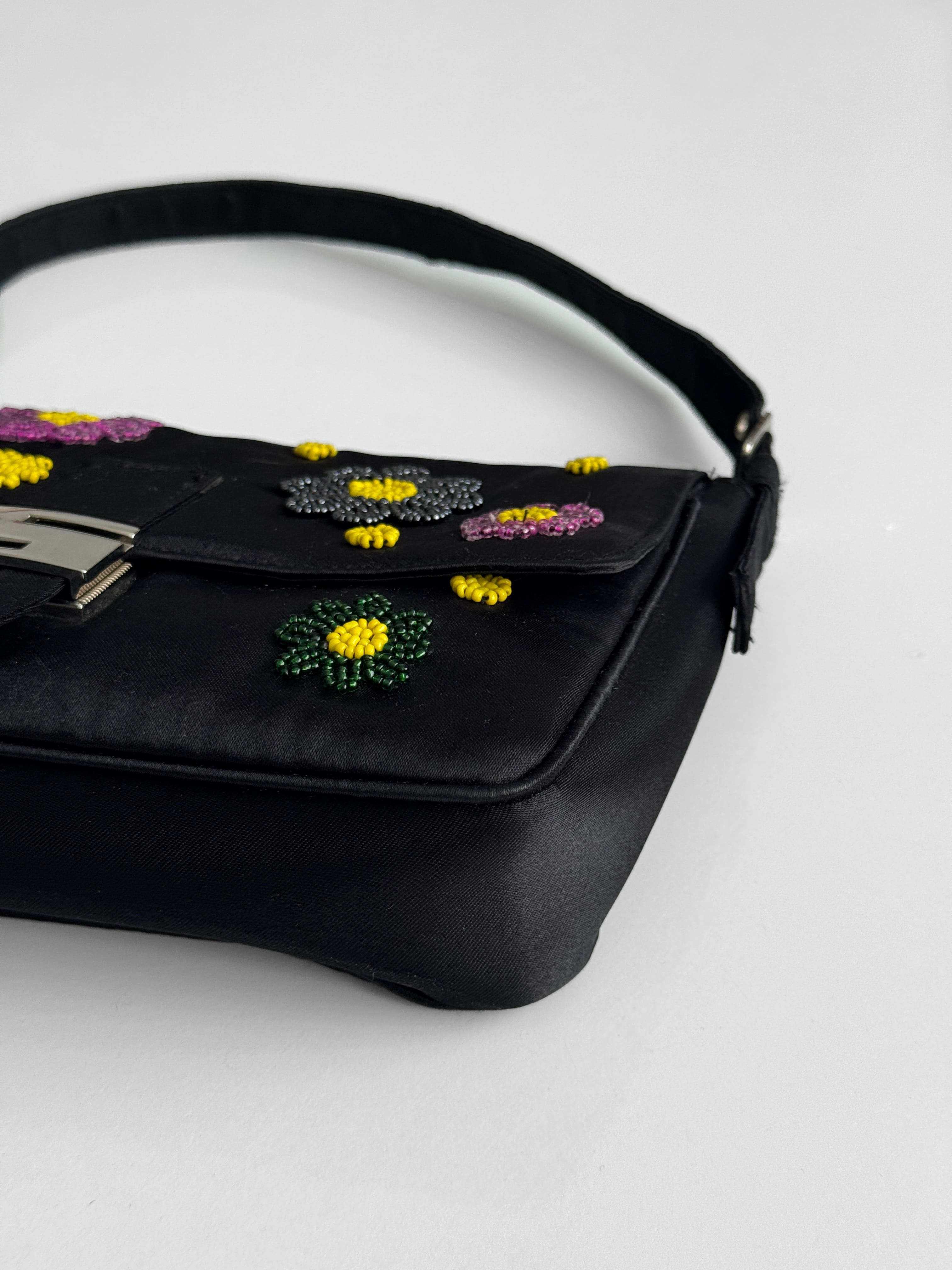 Embroidered Satin Shoulder Bag