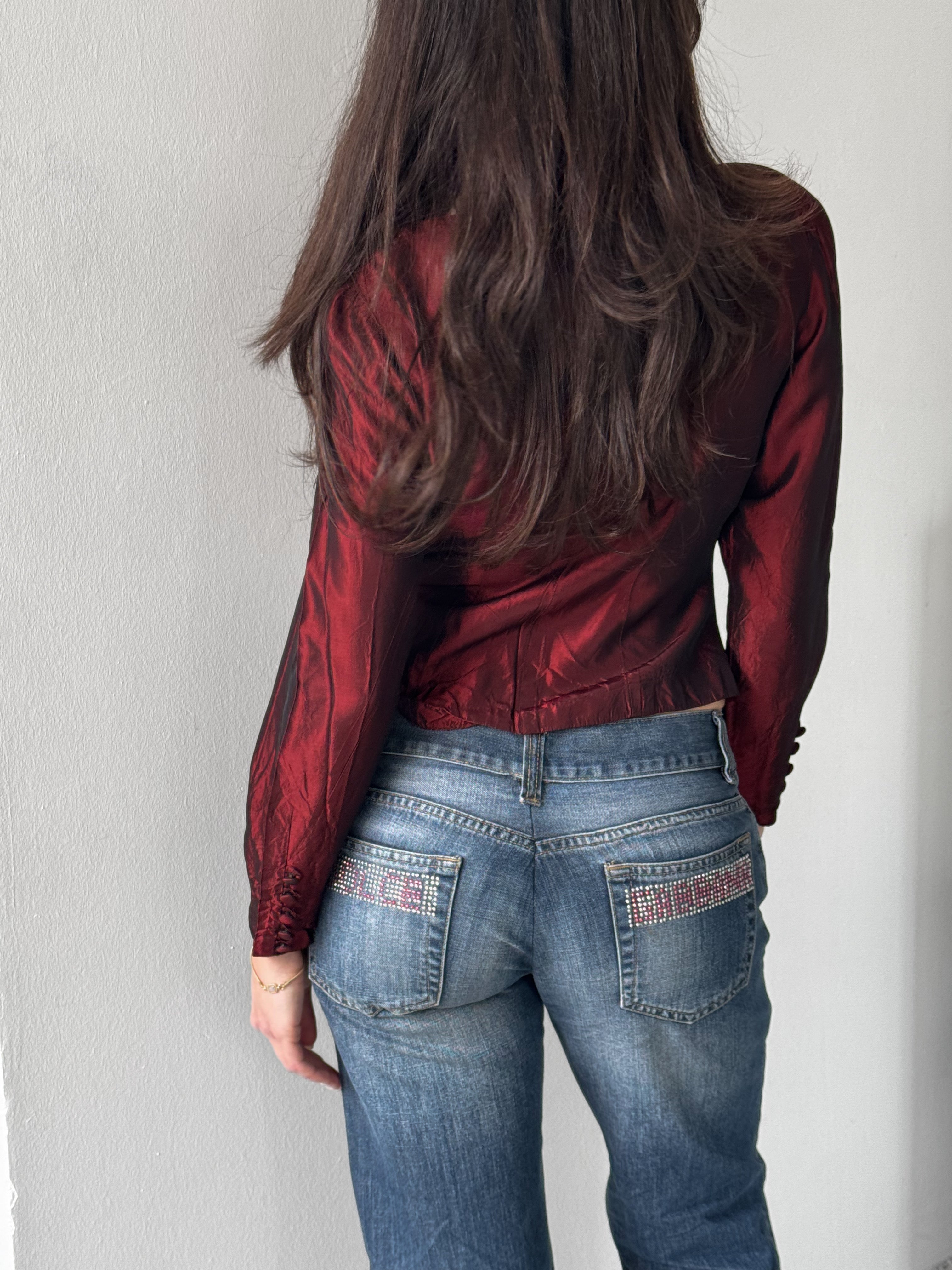 Bordo Saten Bluz