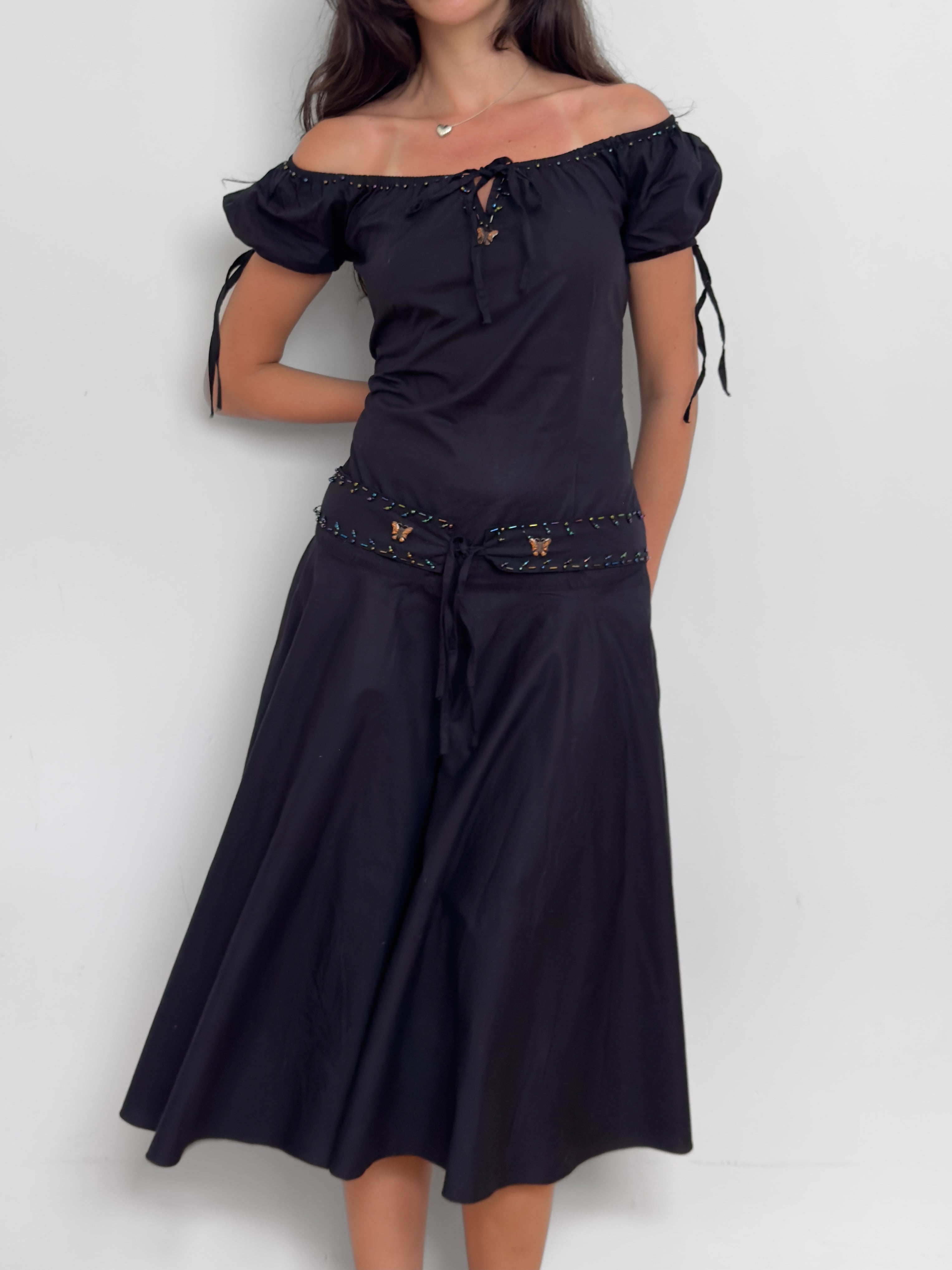 Boncuklu Poplin Elbise