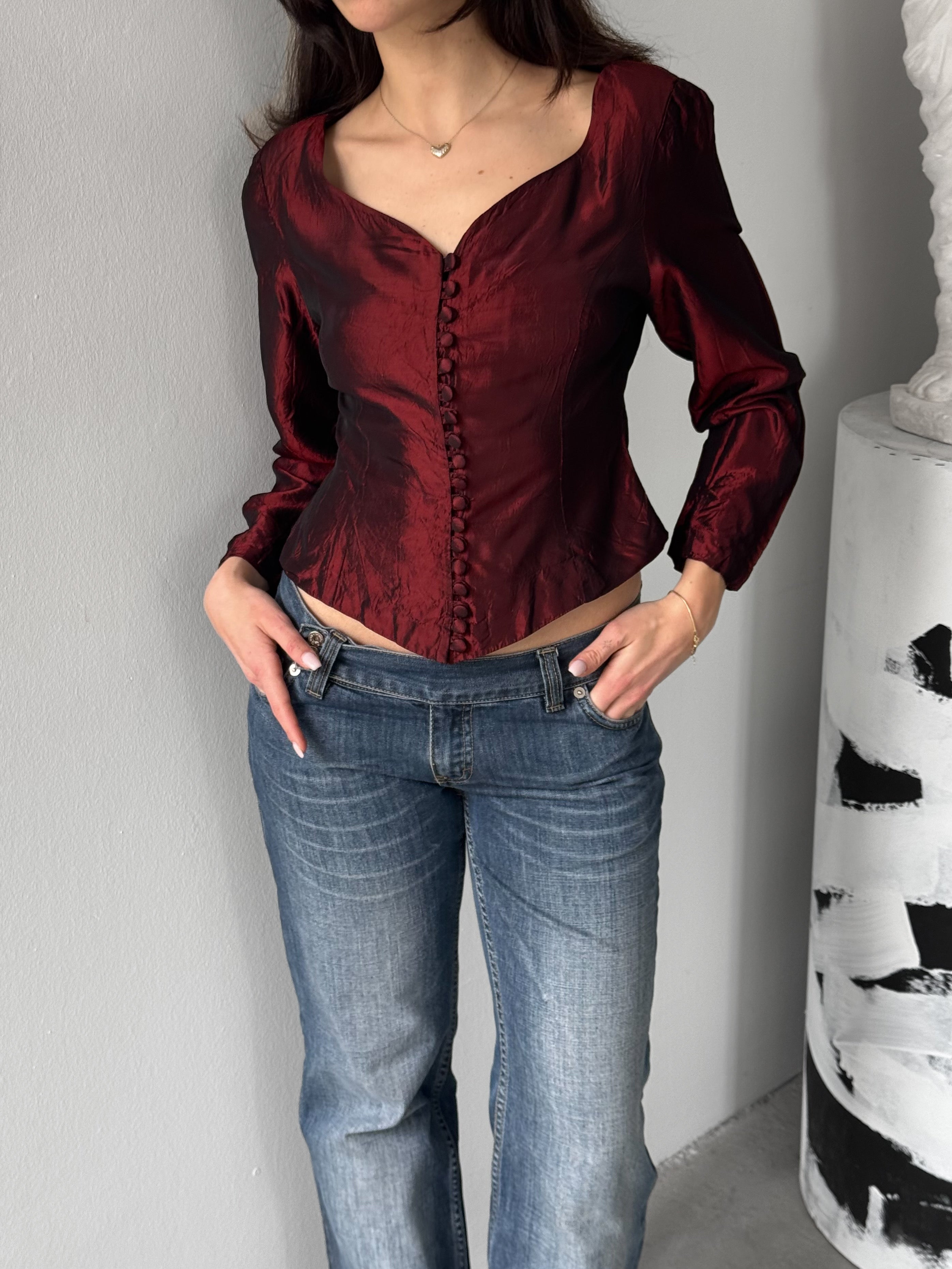 Bordo Saten Bluz