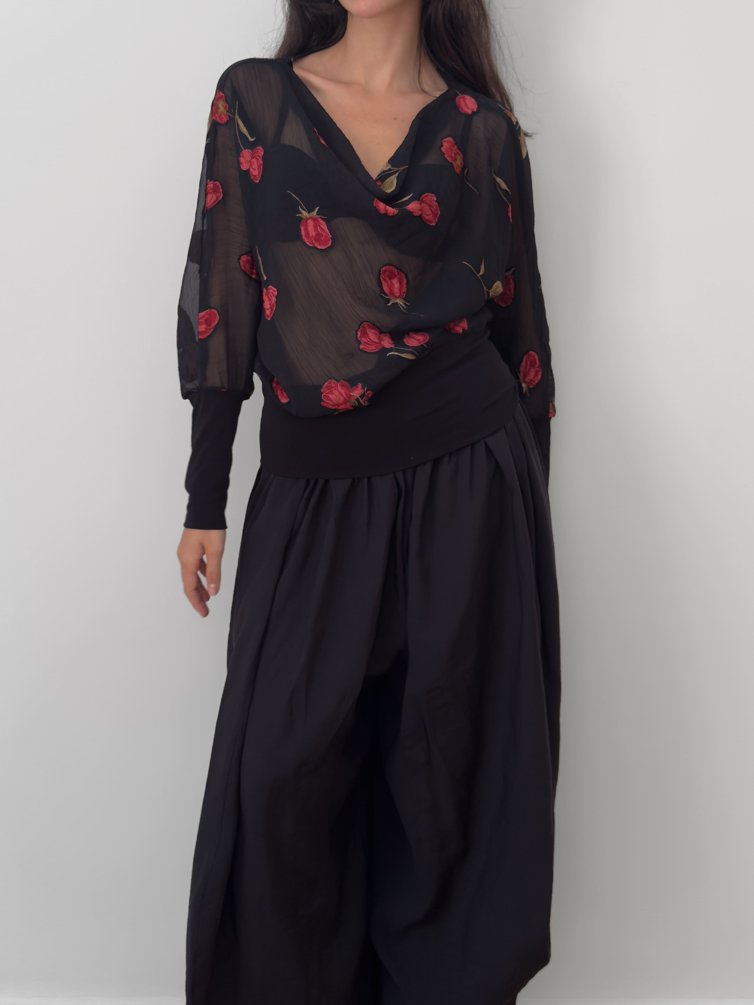 Sheer Floral Embroidered Blouse