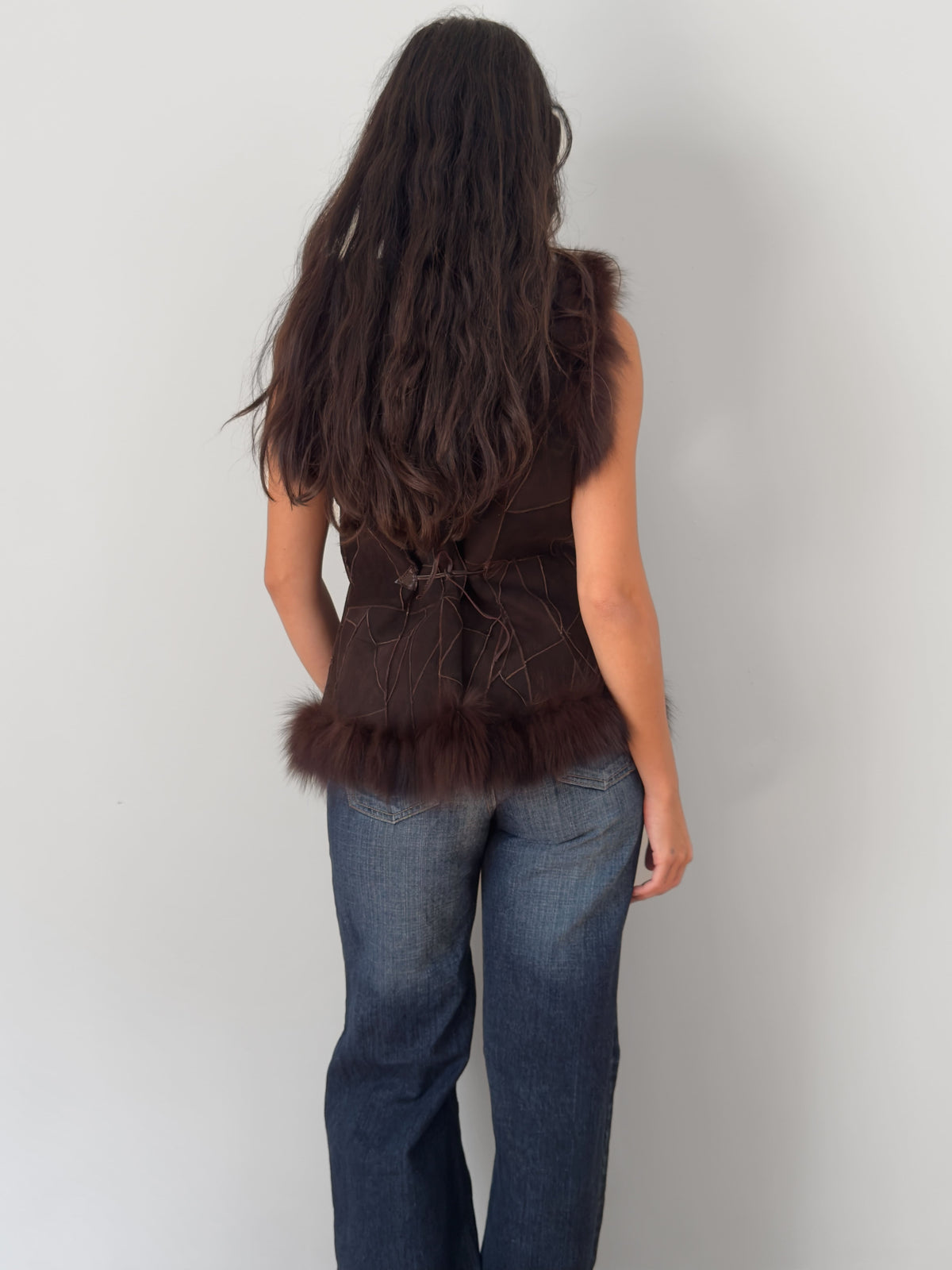 Leather Trim Fur Vest