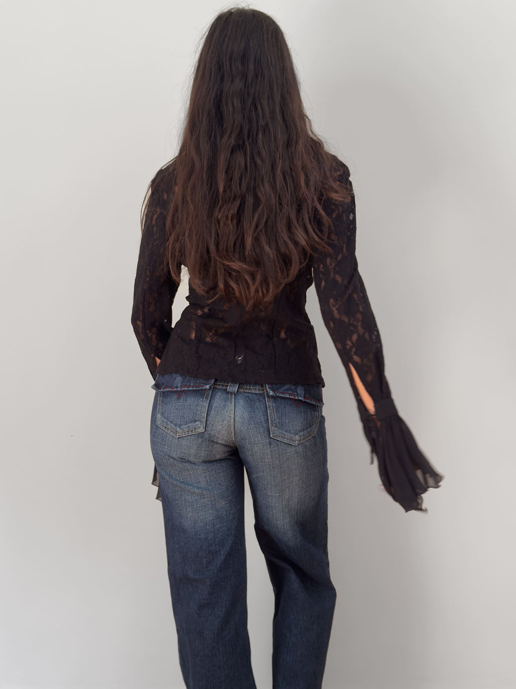 Black Lace Ruffle Blouse