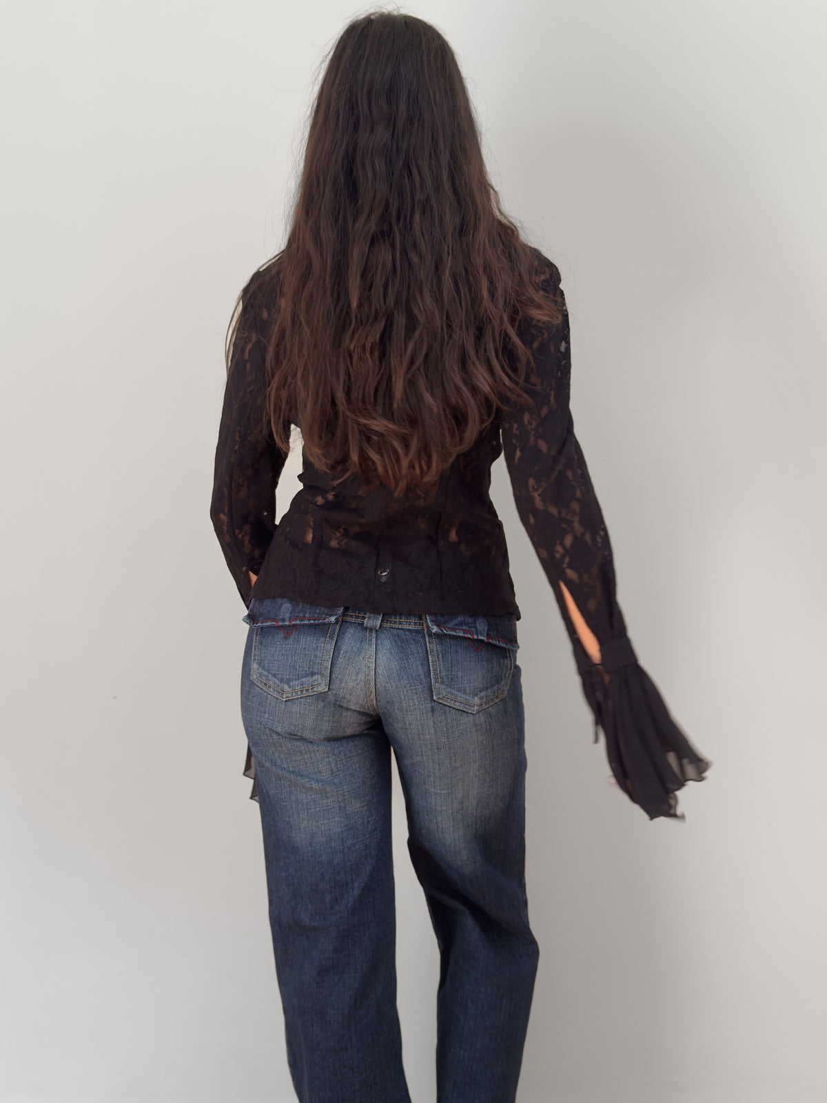 Black Lace Ruffle Blouse