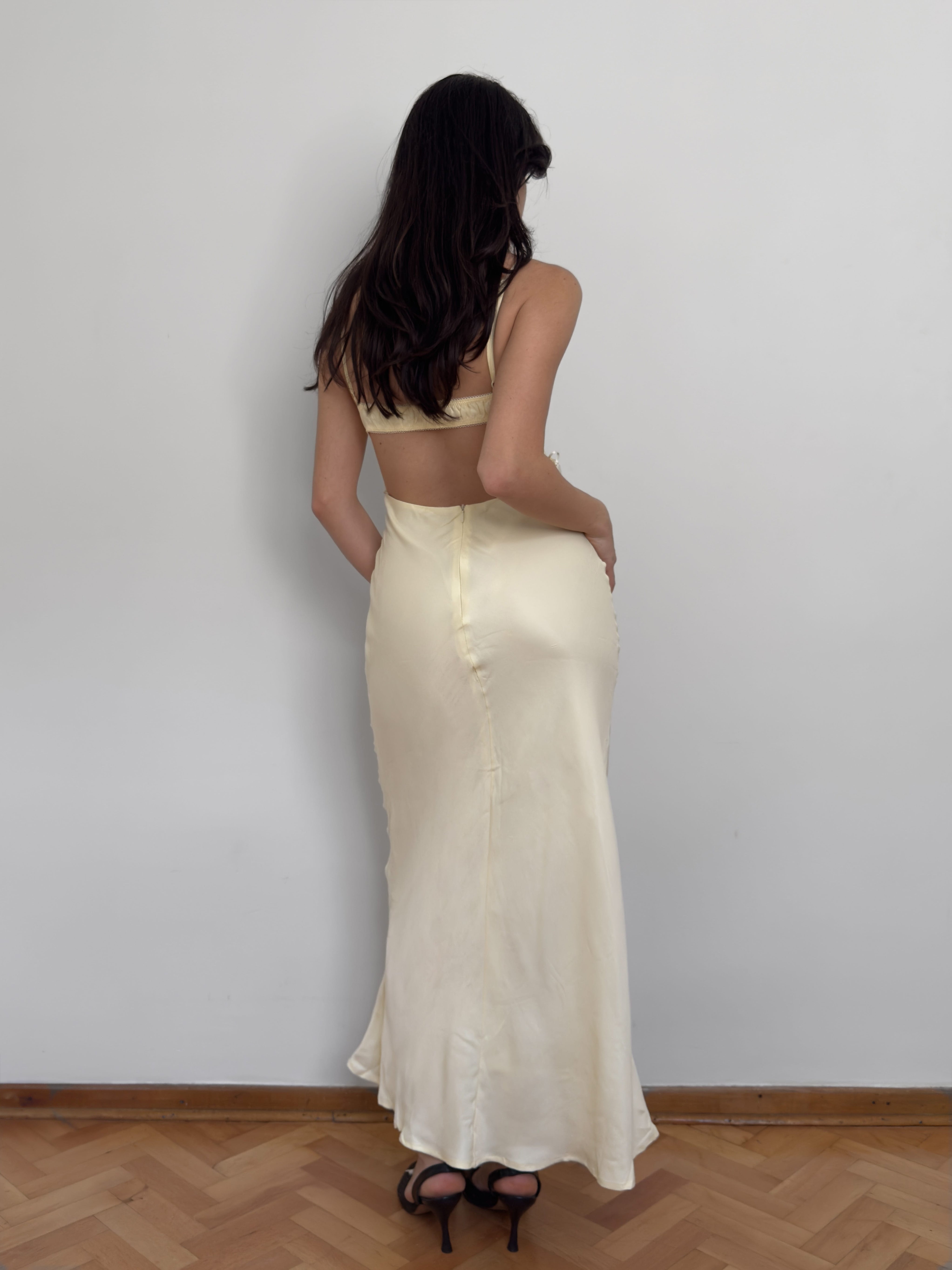 Sarı Saten Elbise