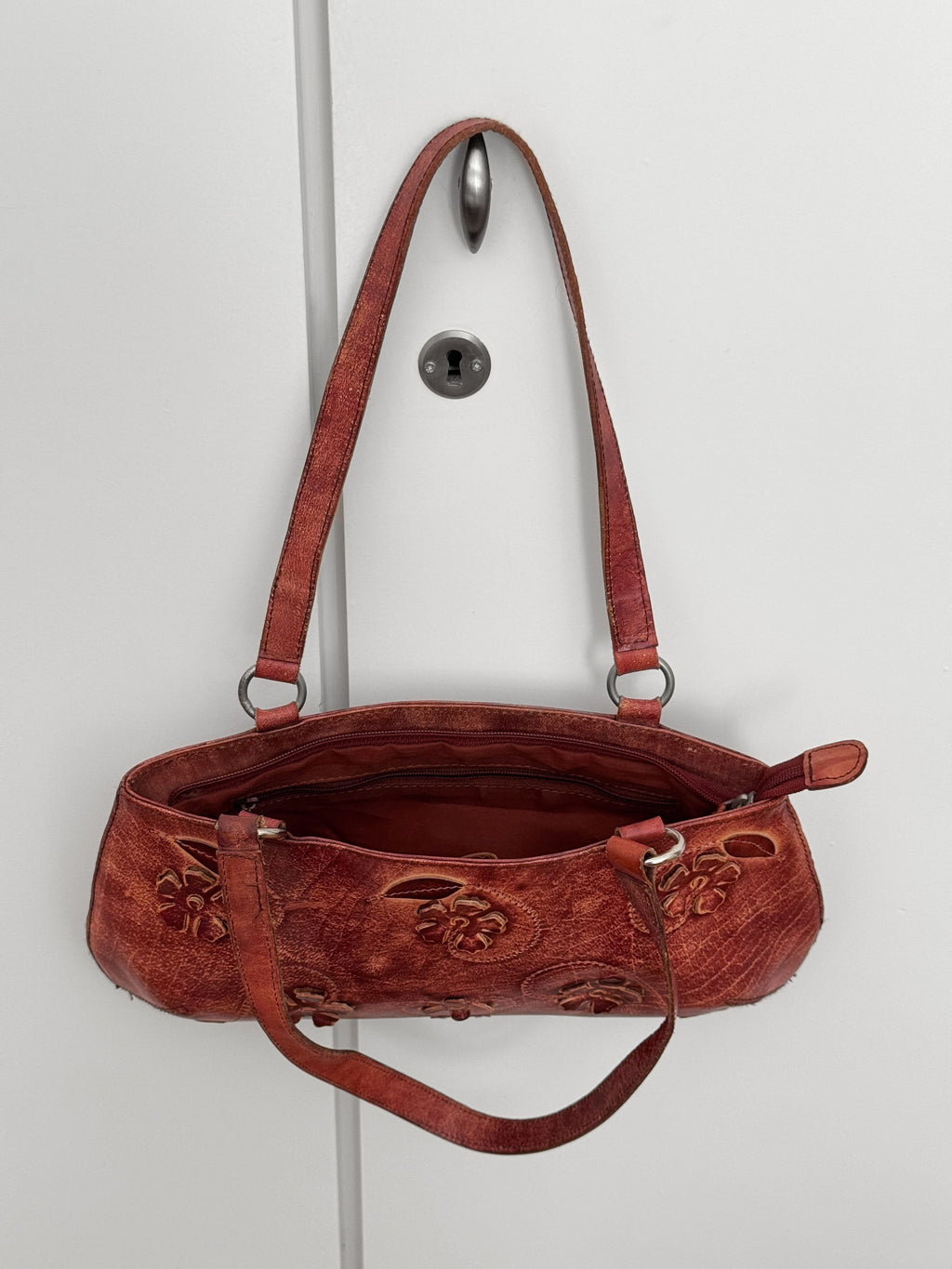 Leather Floral Baguette Bag