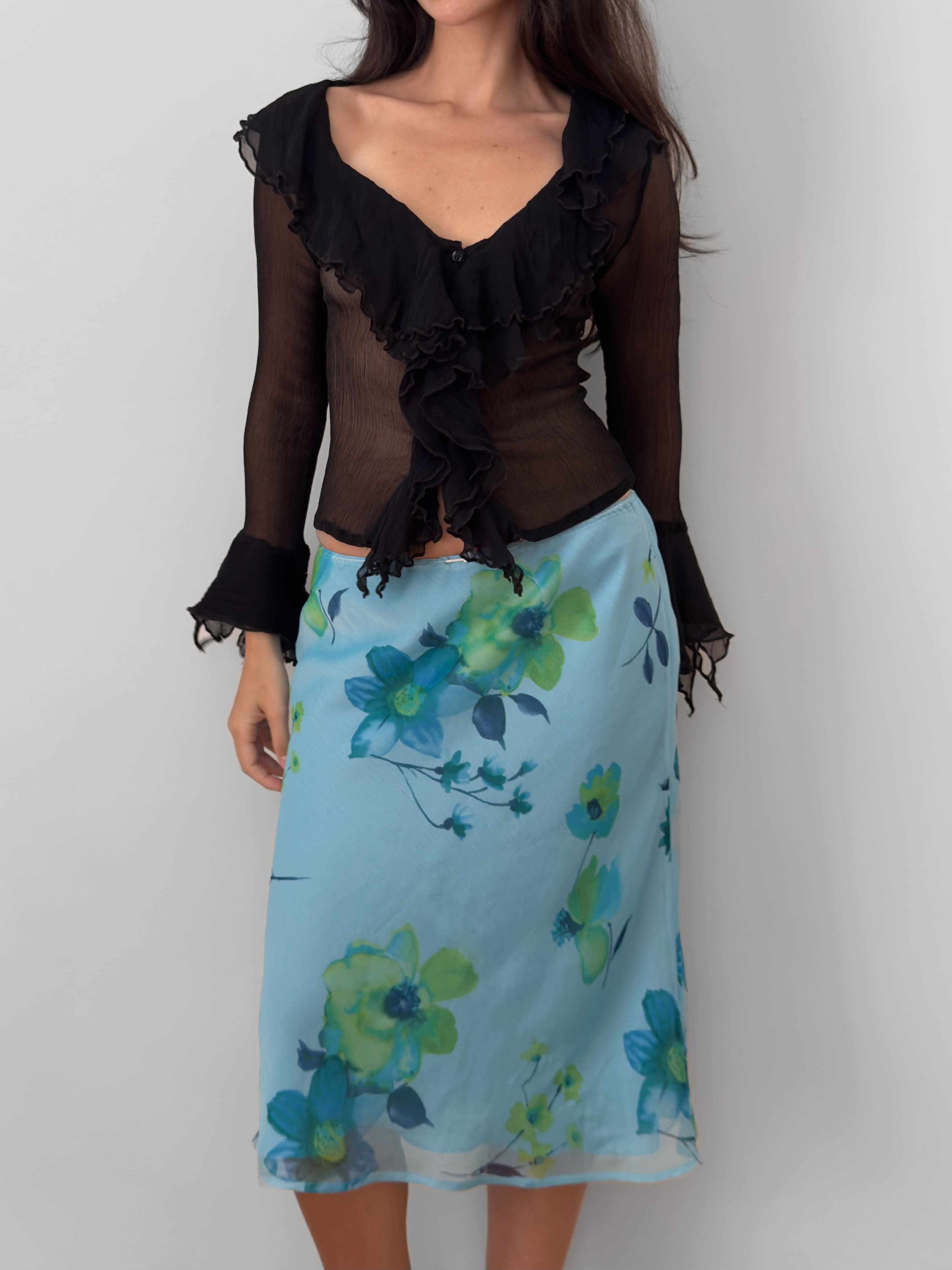 Madrilena Silk Chiffon Ruffle Blouse