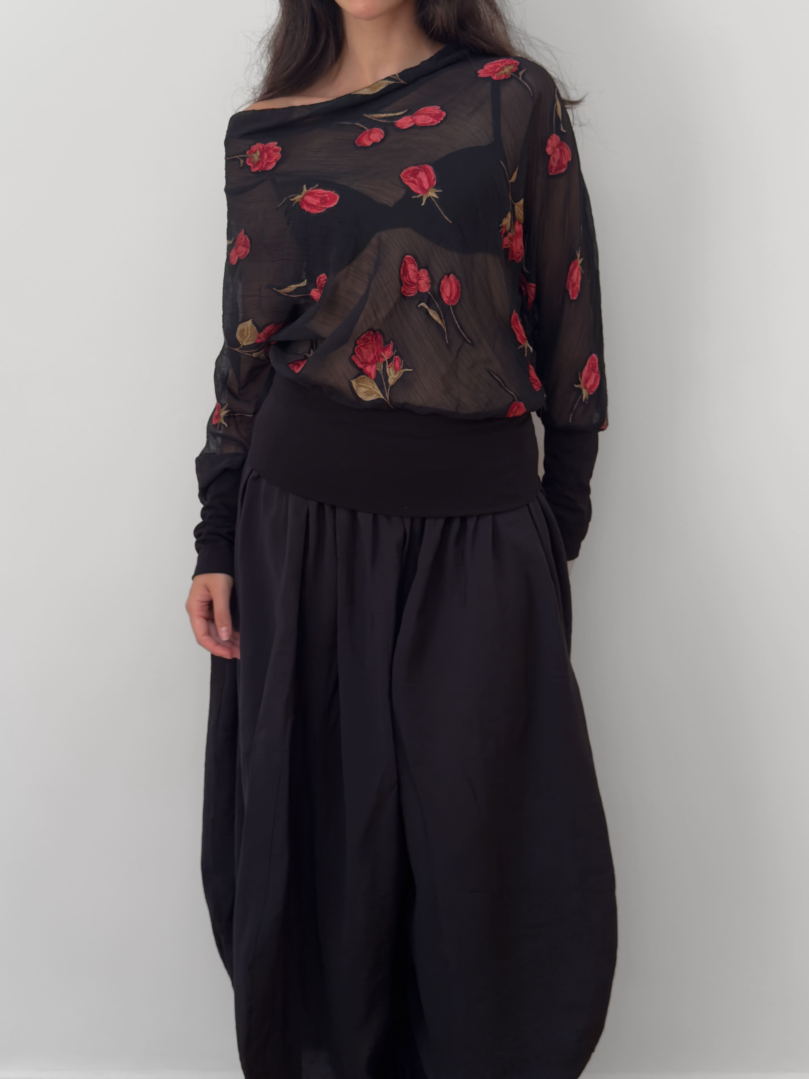 Sheer Floral Embroidered Blouse