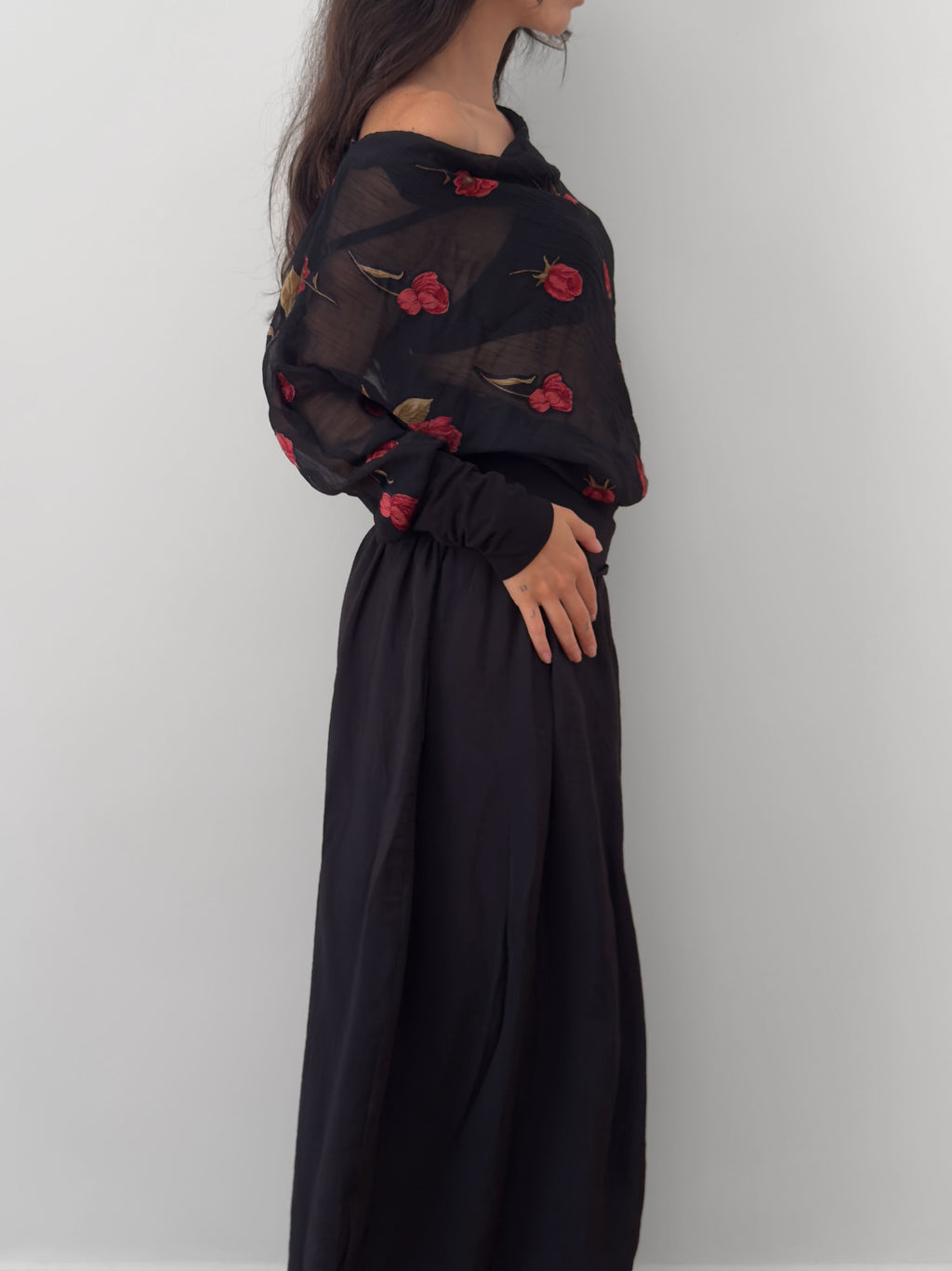 Sheer Floral Embroidered Blouse