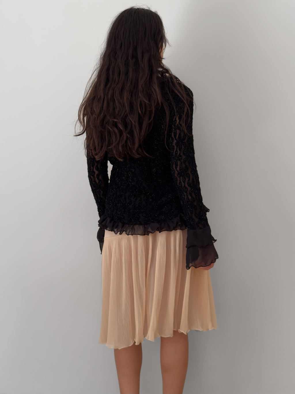Black Shimmer Ruffled Blouse