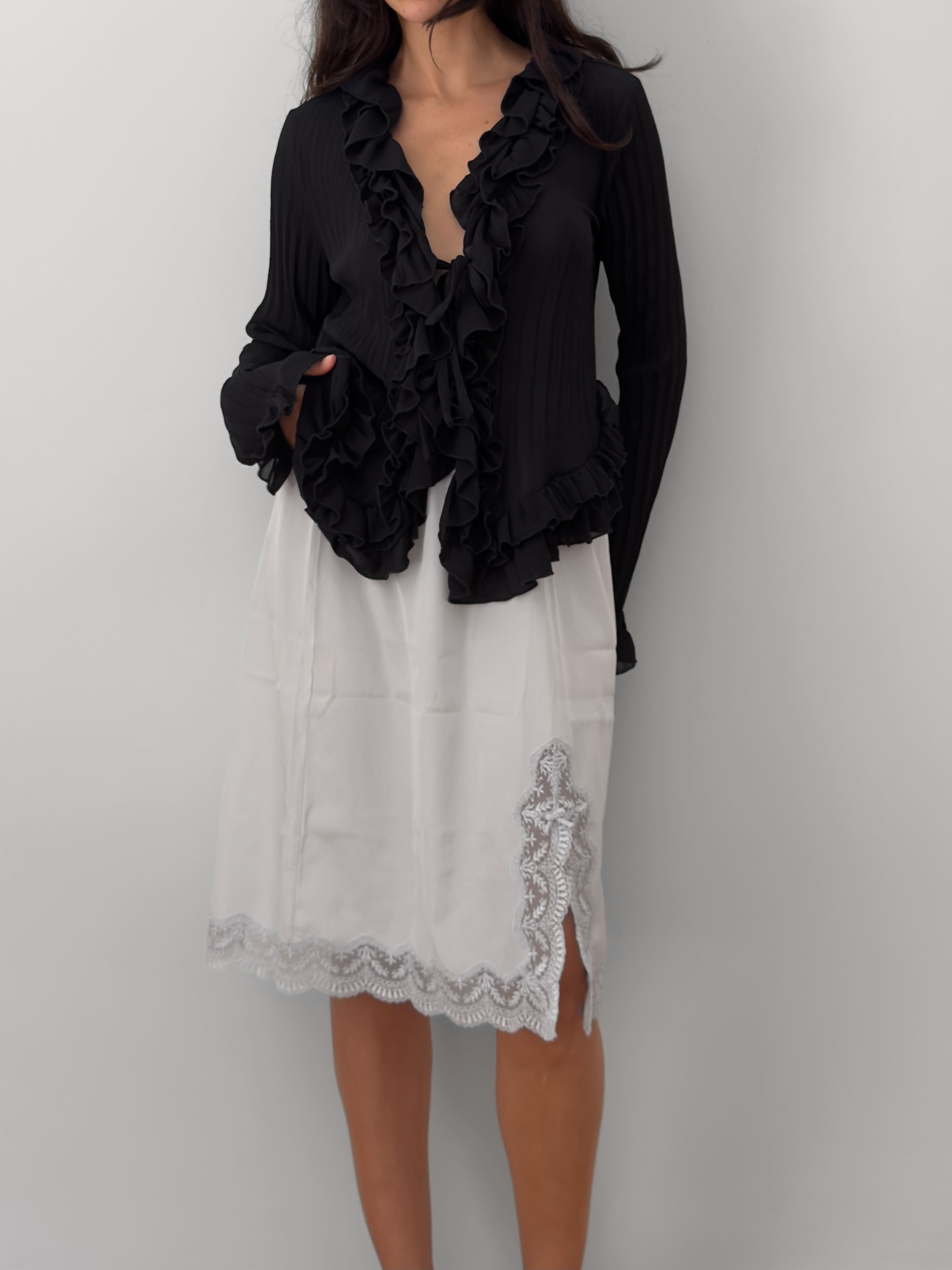 Sheer Ruffle Tie-Front Blouse