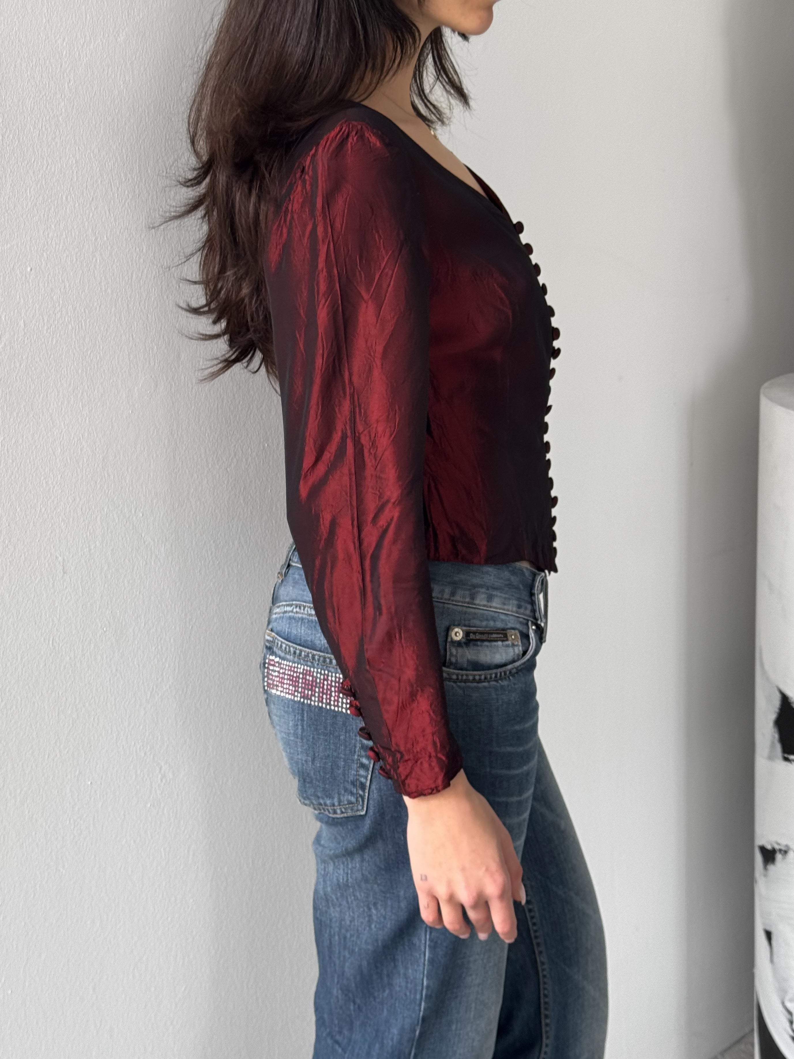 Bordo Saten Bluz