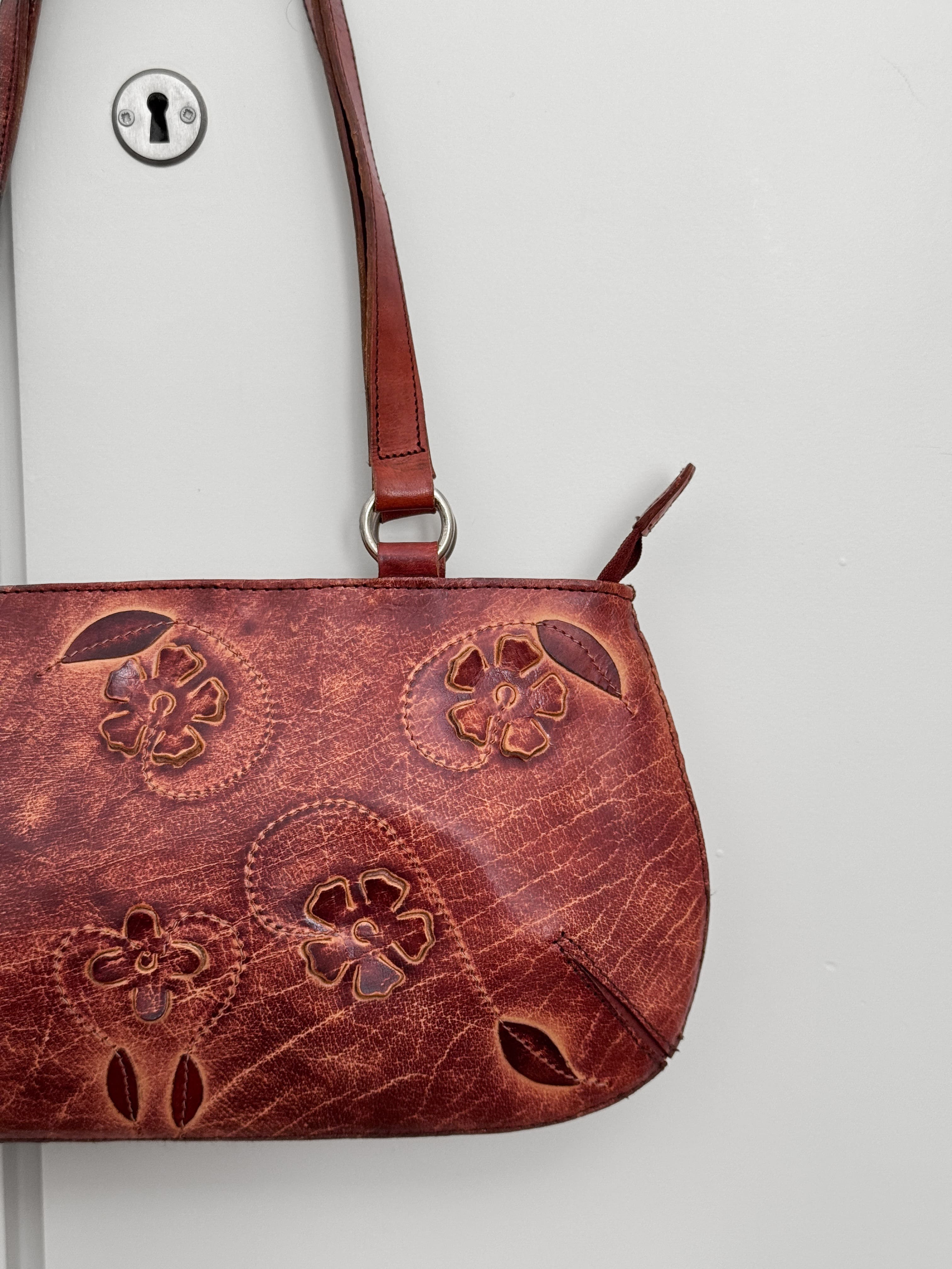 Leather Floral Baguette Bag