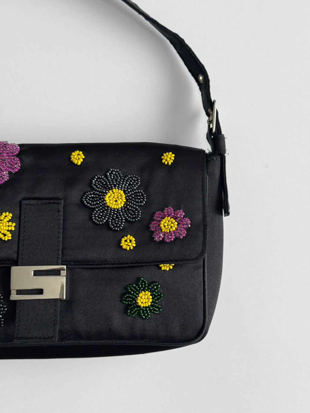 Embroidered Satin Shoulder Bag
