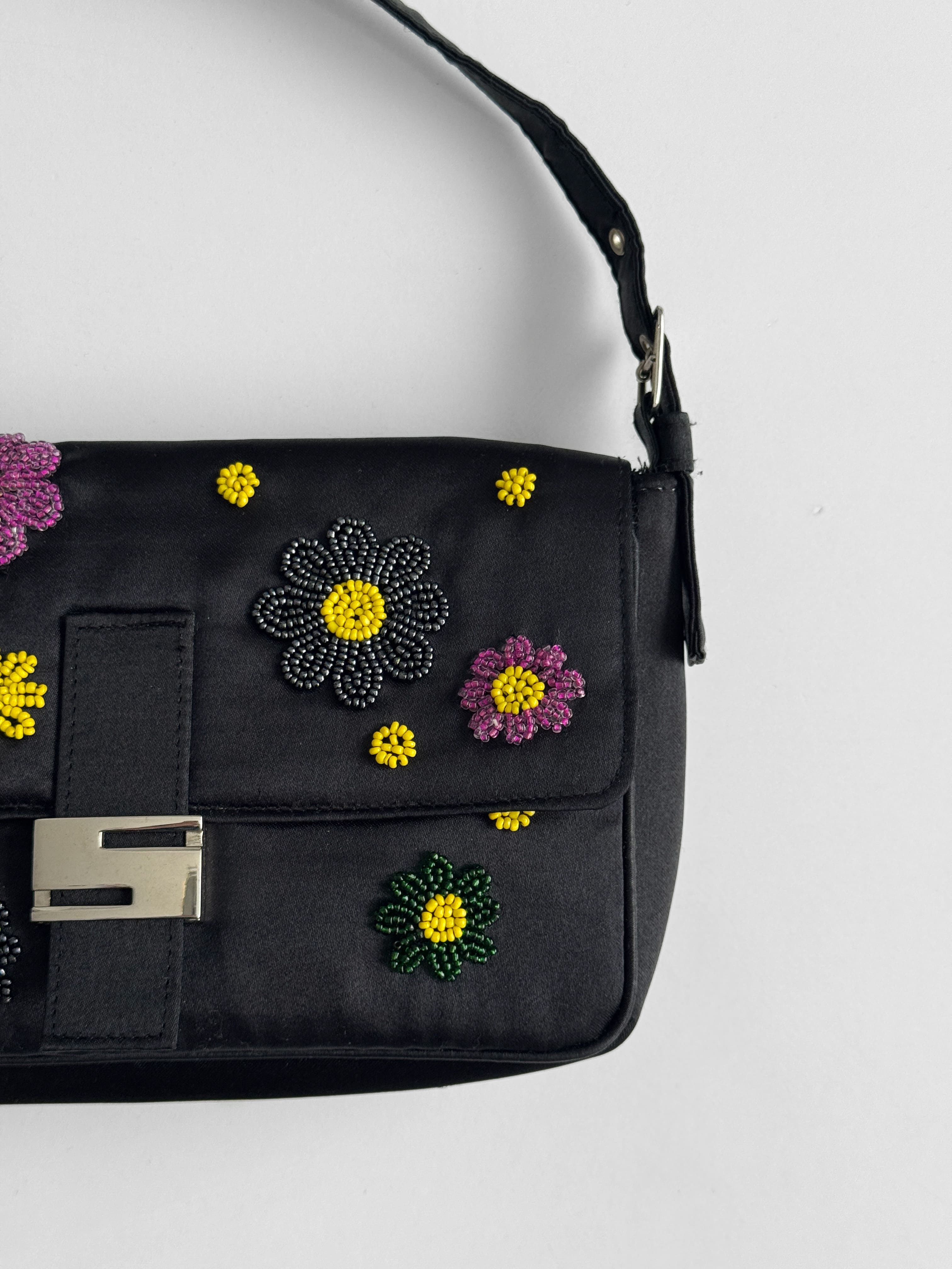 Embroidered Satin Shoulder Bag