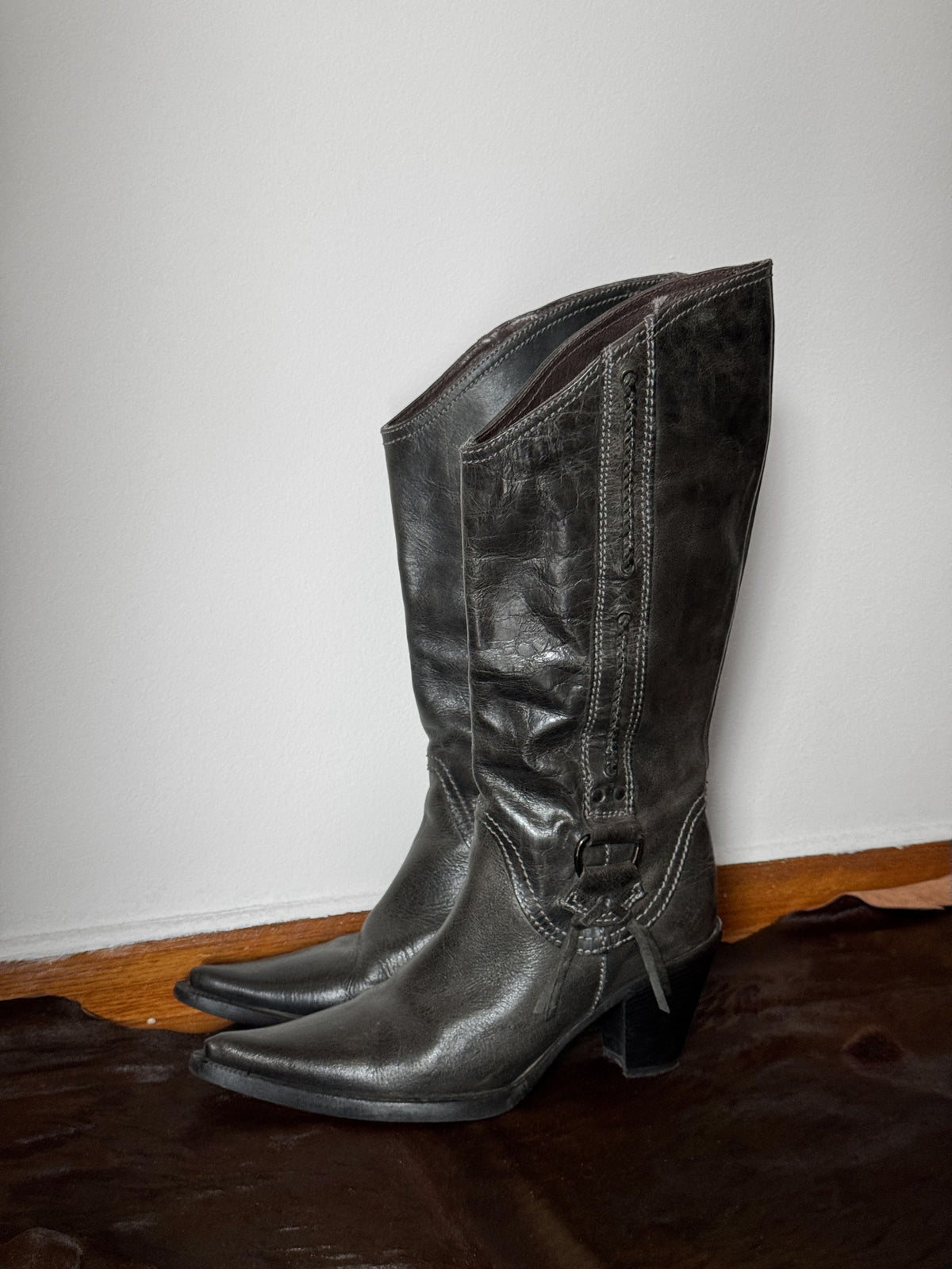 Grey Leather Cowboy Boots