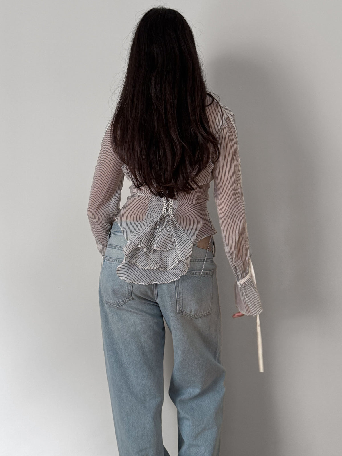 Sheer Striped Ruffle Shirt