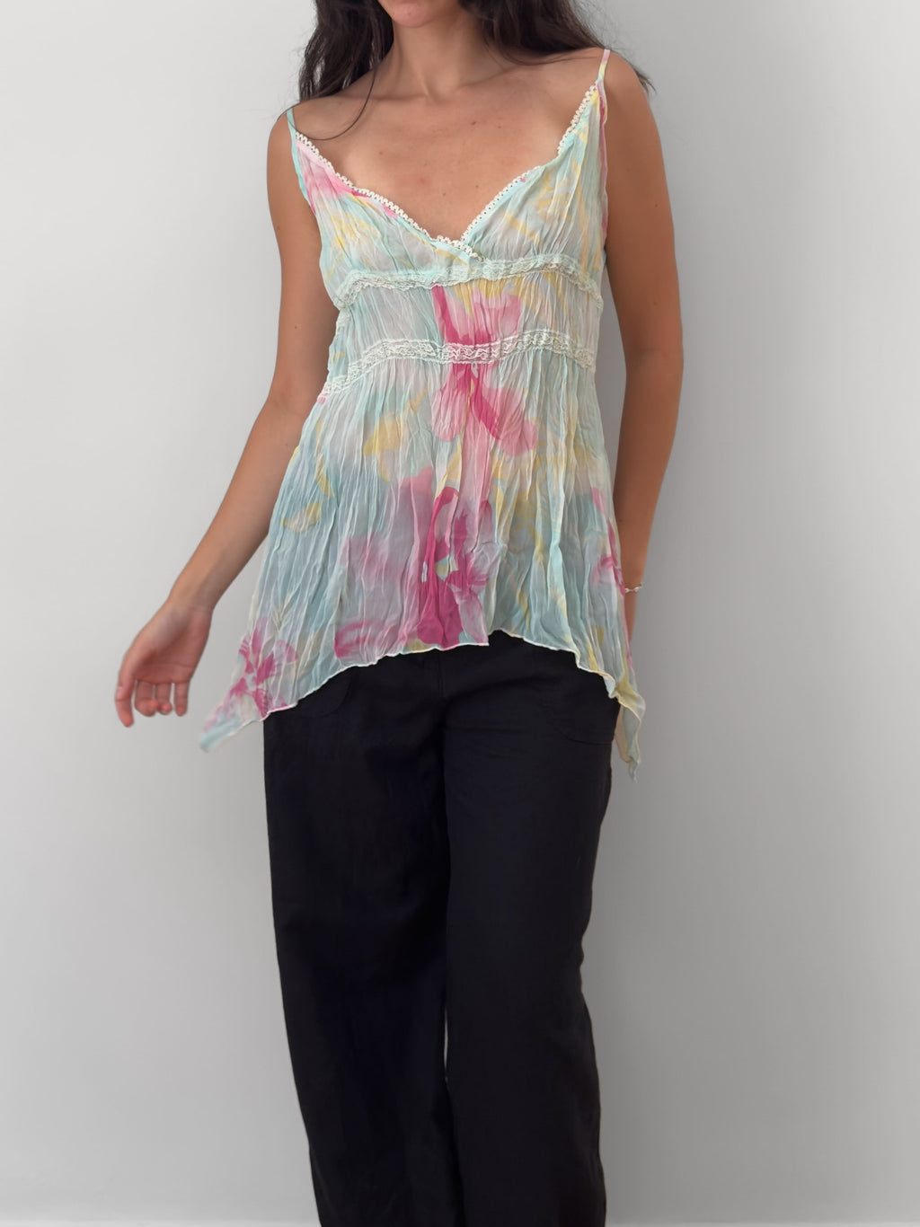 Silk Blend Floral Crinkle Cami