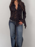 Black Lace Ruffle Blouse
