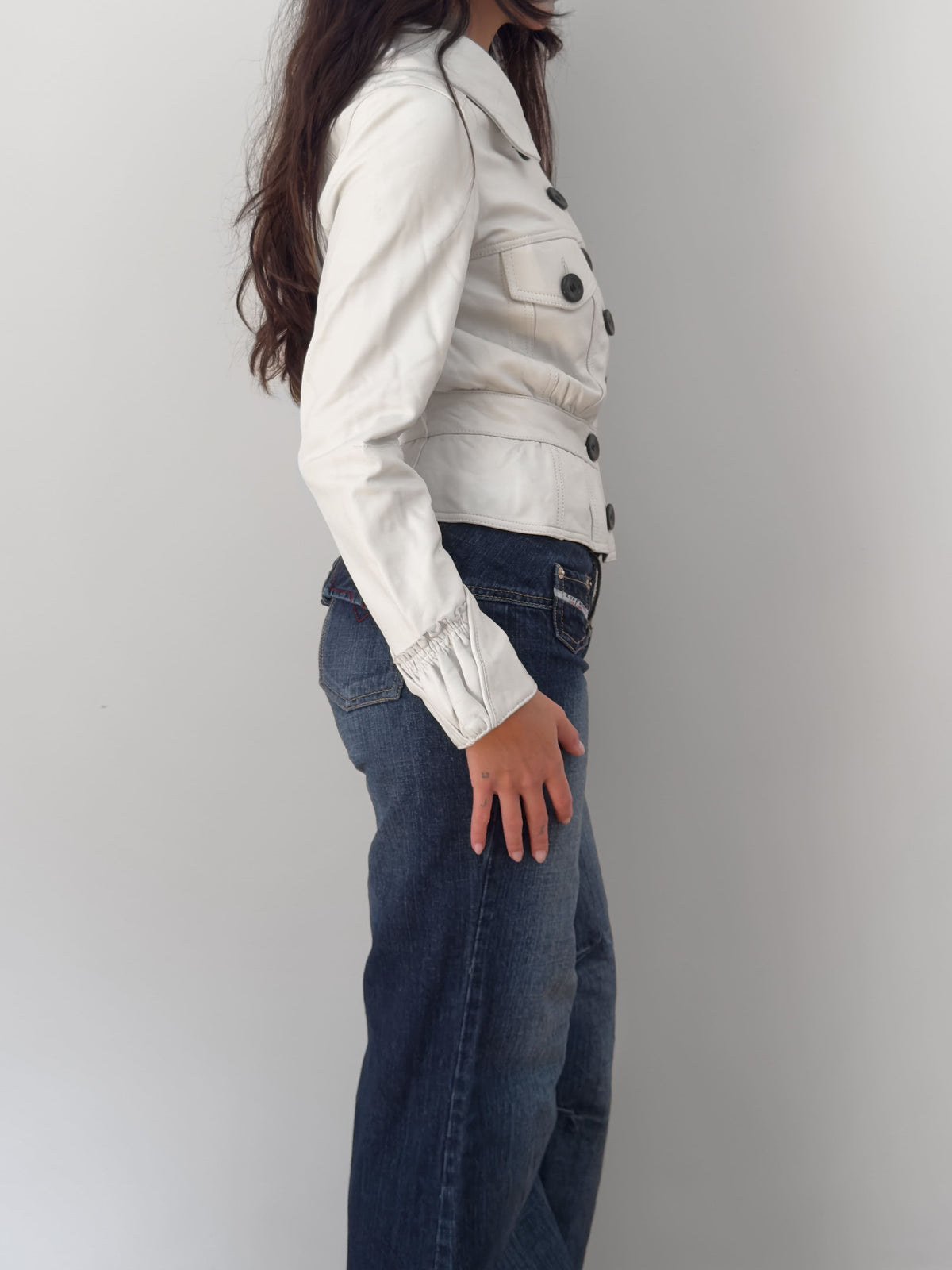 White Buttoned Leather Jacket