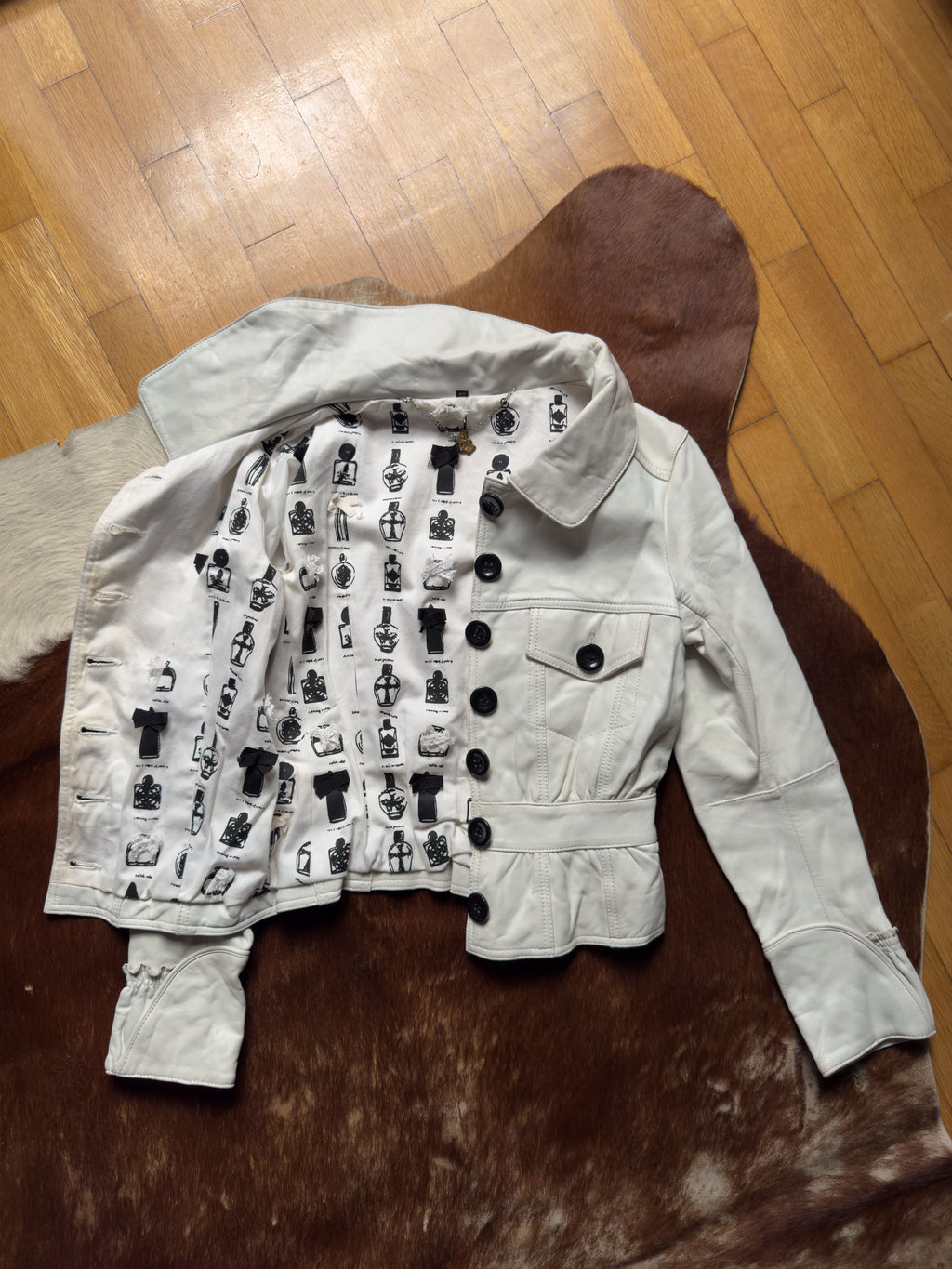 White Buttoned Leather Jacket