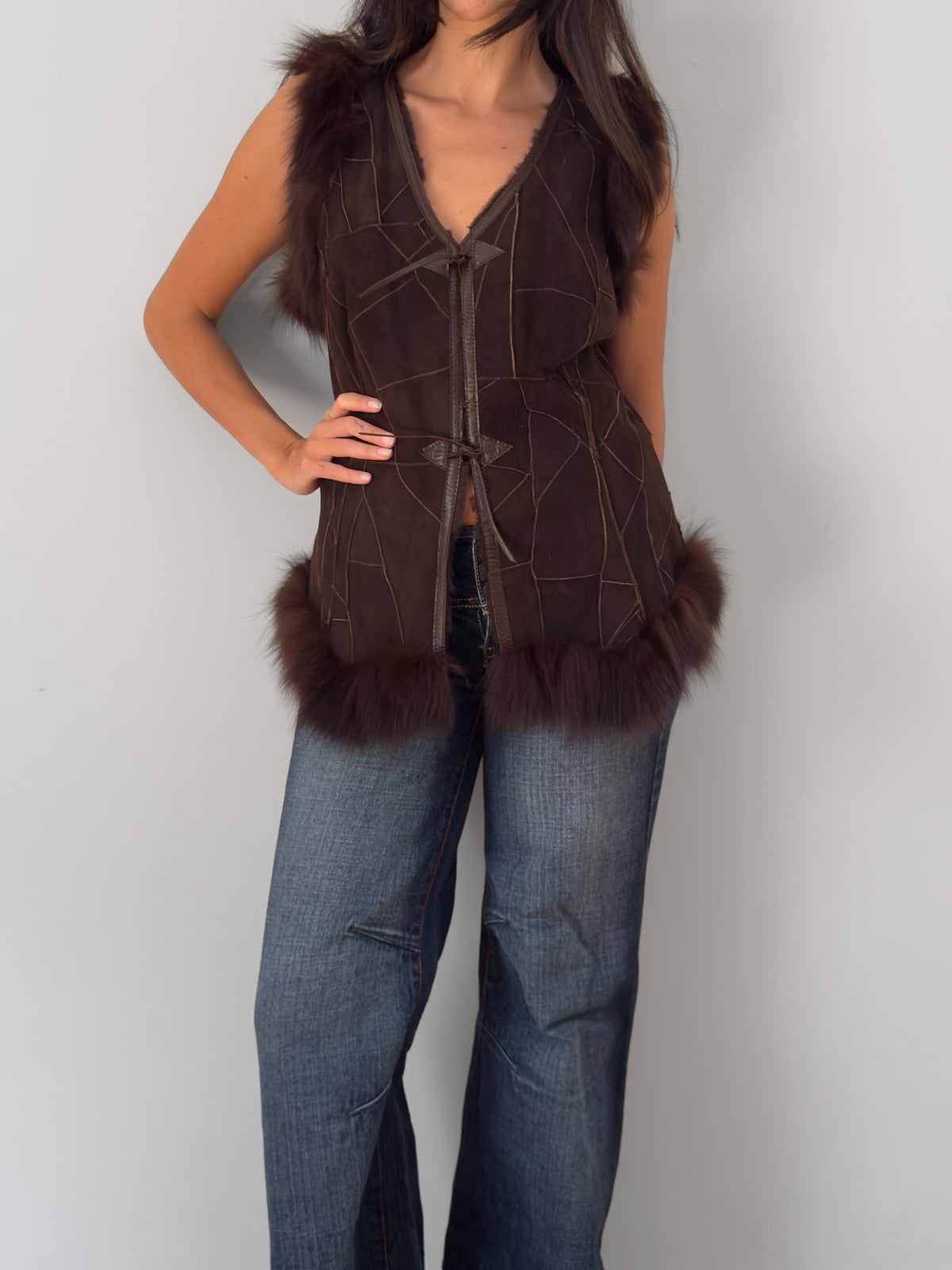 Leather Trim Fur Vest