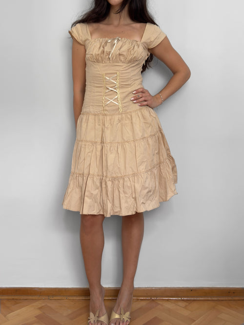 Beige Lace-up Dress