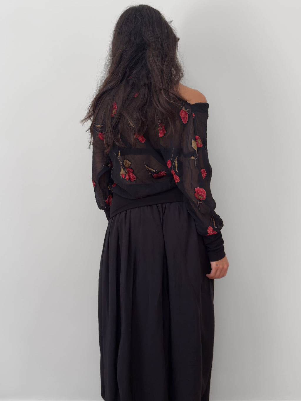 Sheer Floral Embroidered Blouse