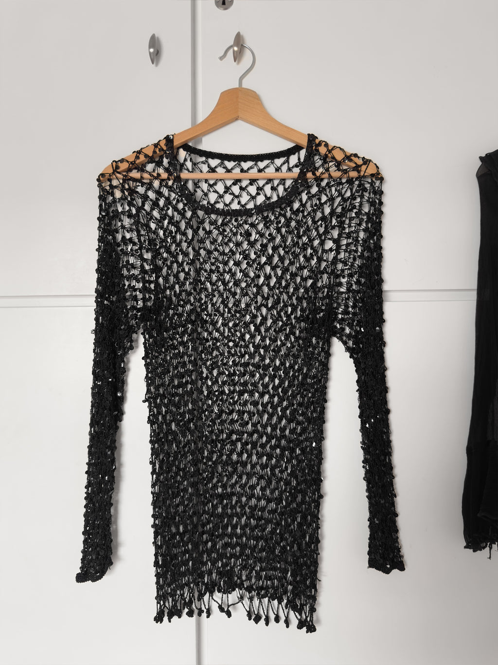 Black Open-Knit Sequin Top