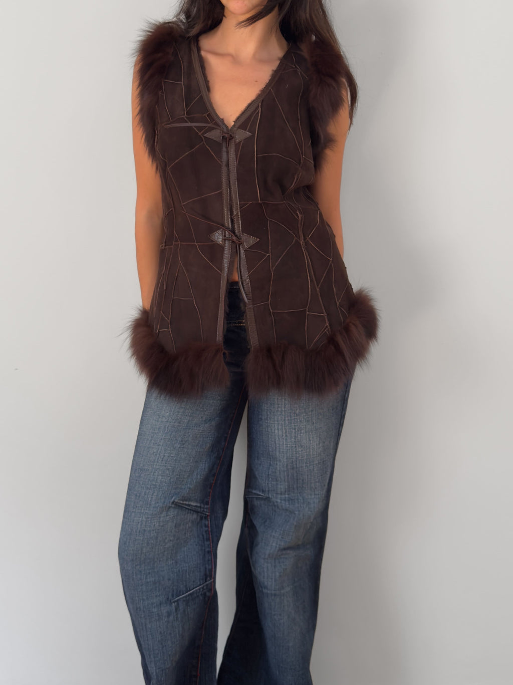Leather Trim Fur Vest