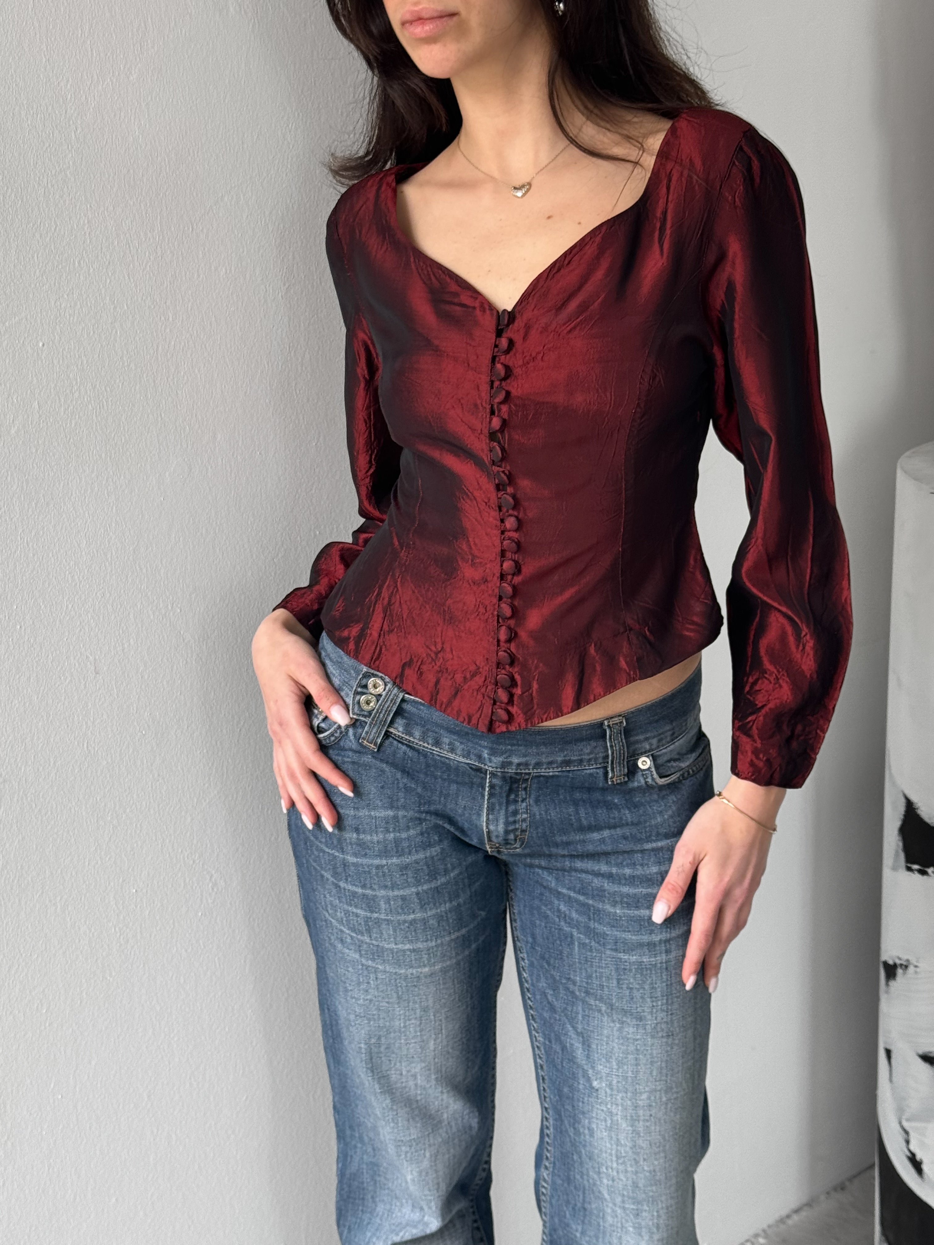 Bordo Saten Bluz
