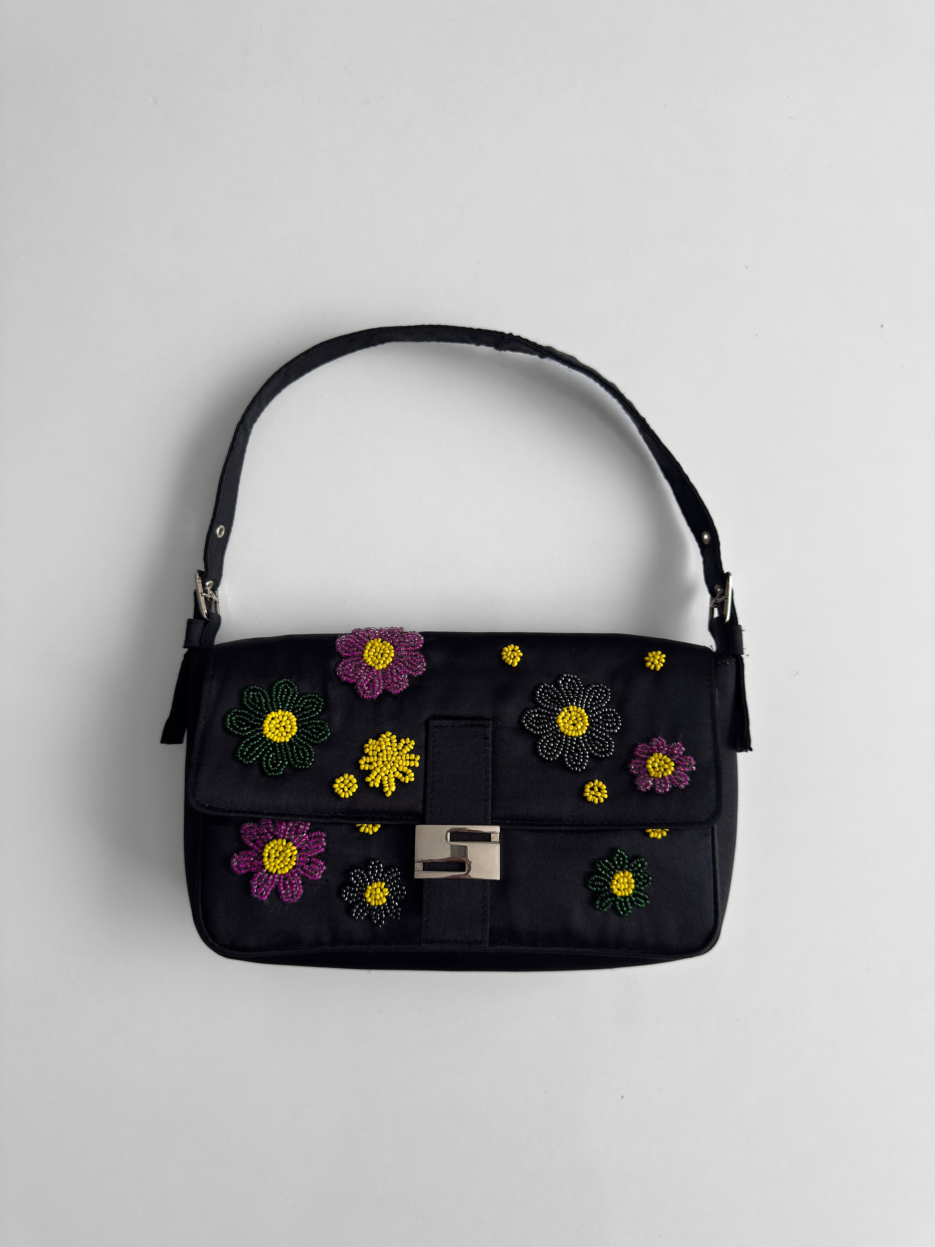 Embroidered Satin Shoulder Bag