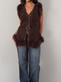 Leather Trim Fur Vest