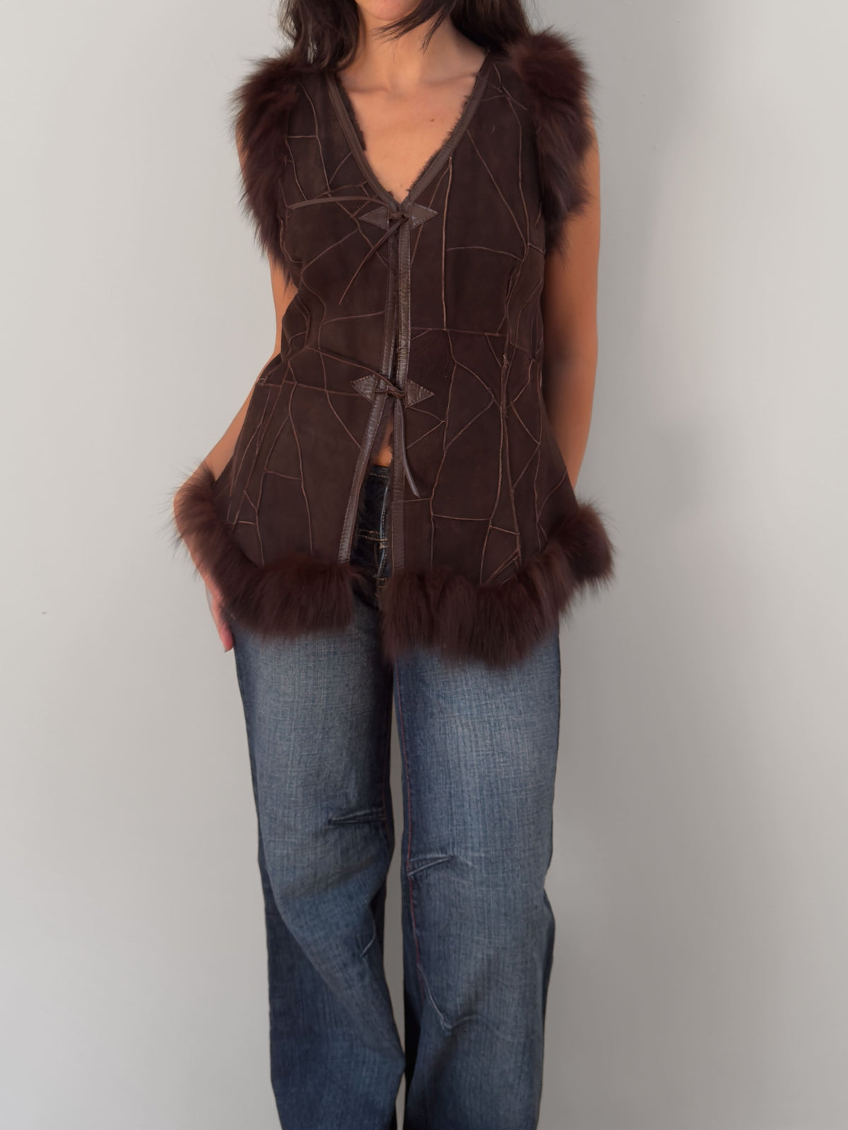 Leather Trim Fur Vest