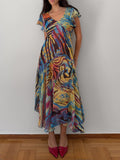 Abstract Print Sheer Midi Dress