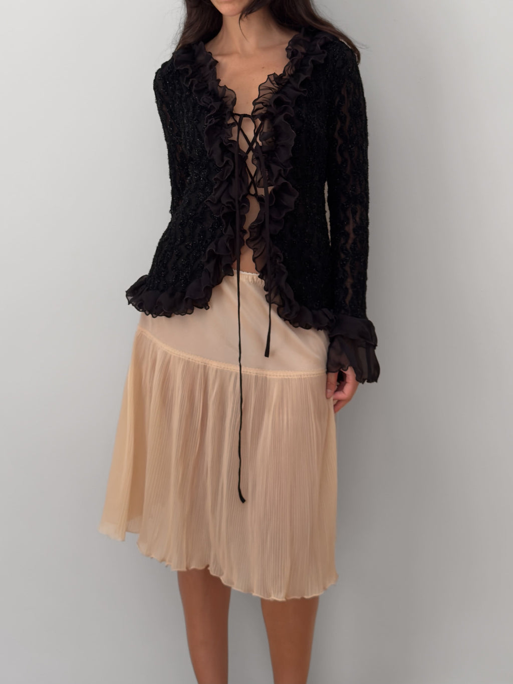 Black Shimmer Ruffled Blouse