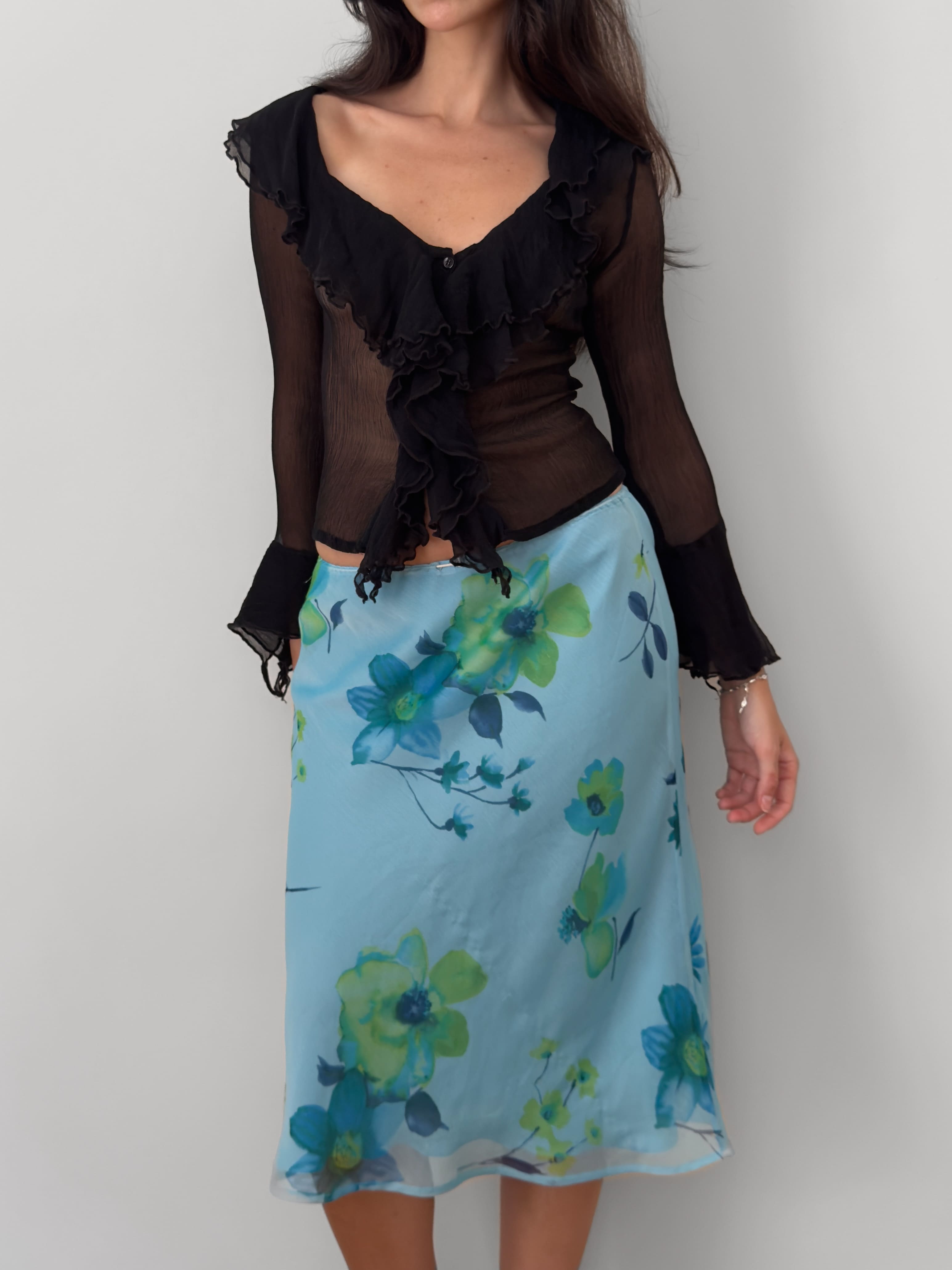 Madrilena Silk Chiffon Ruffle Blouse