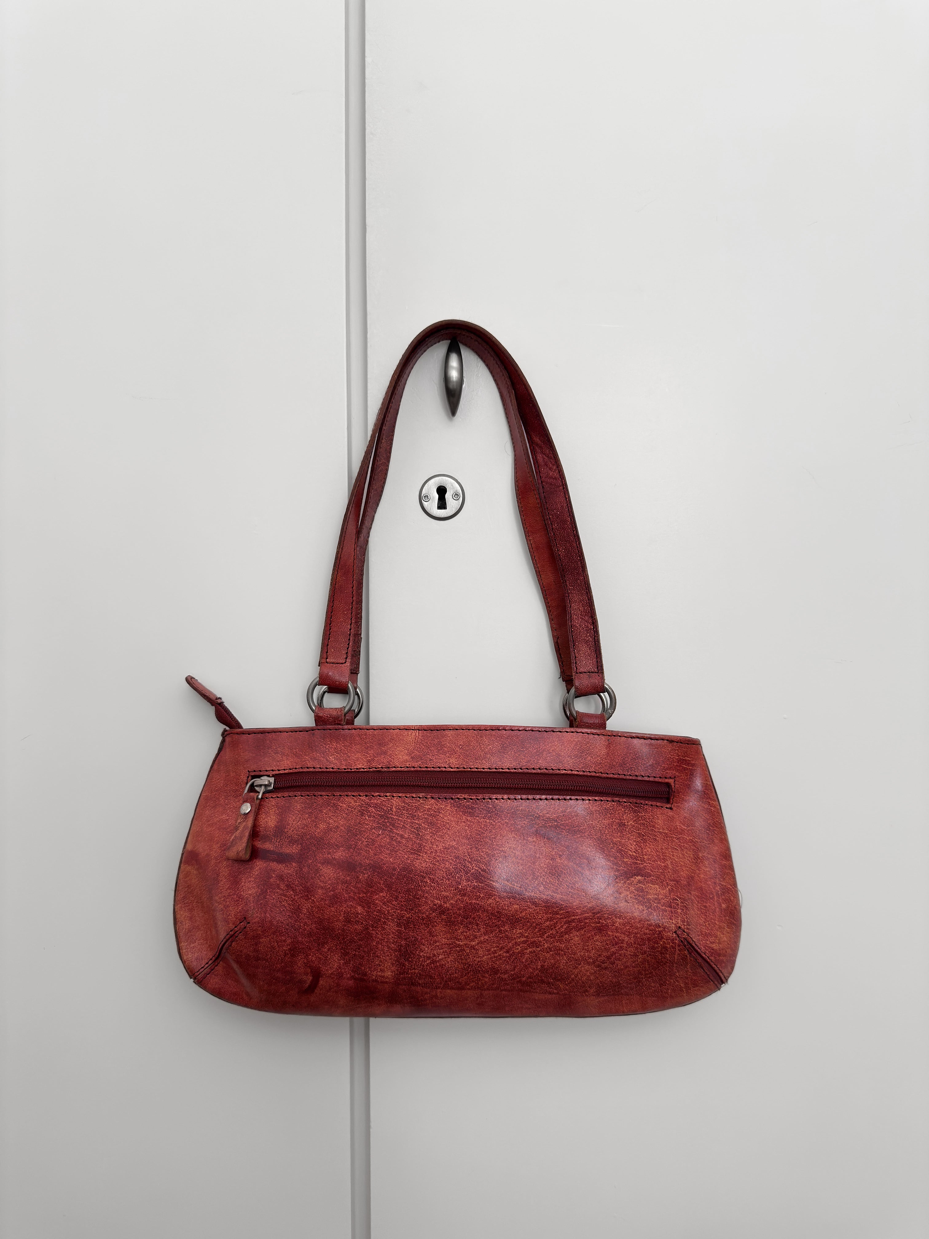 Leather Floral Baguette Bag