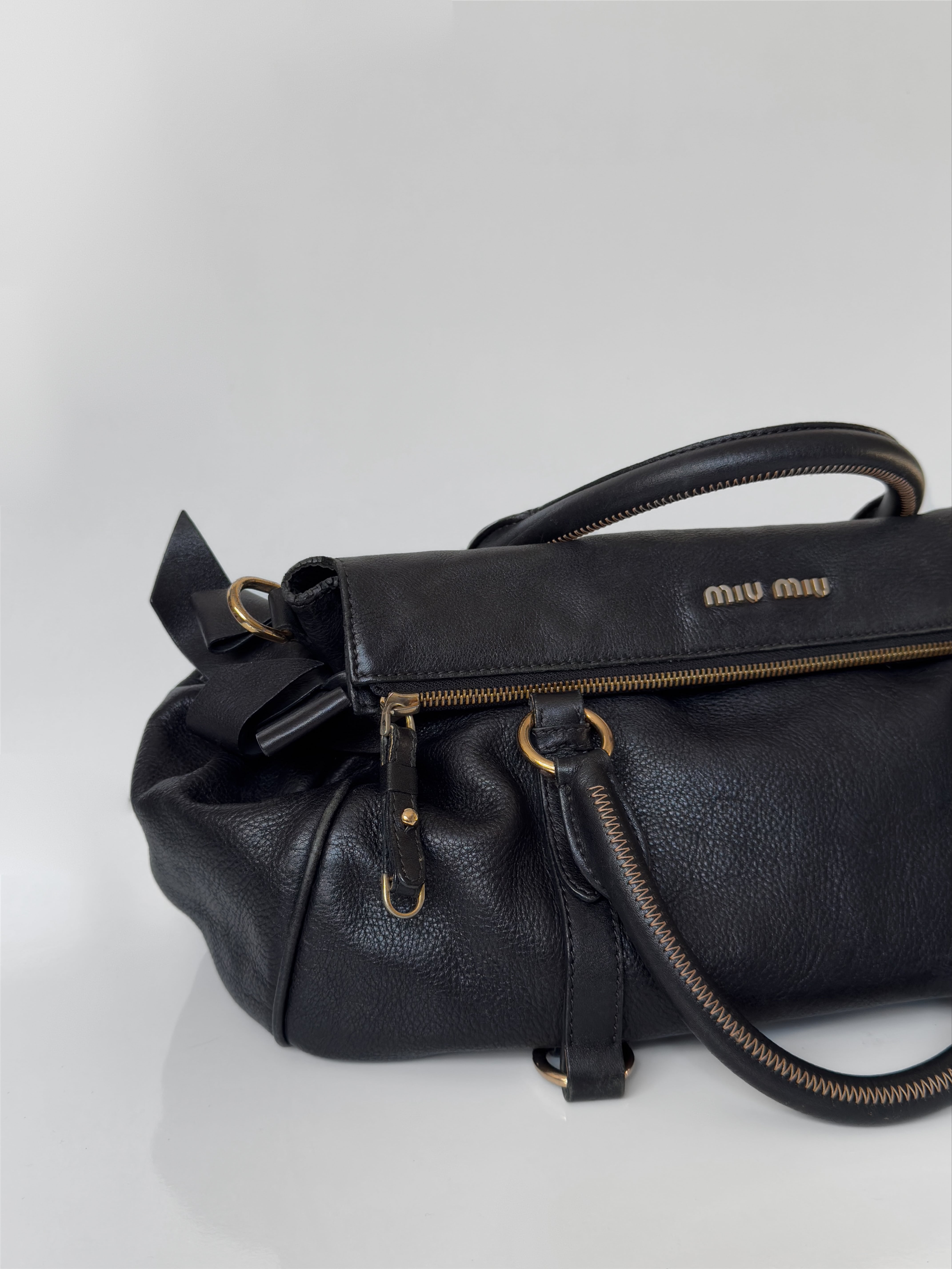 Miu Miu Vitello Lux Bow Satchel Çanta