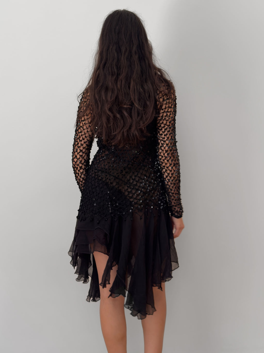 Black Open-Knit Sequin Top