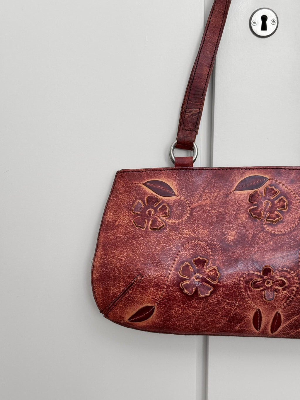 Leather Floral Baguette Bag