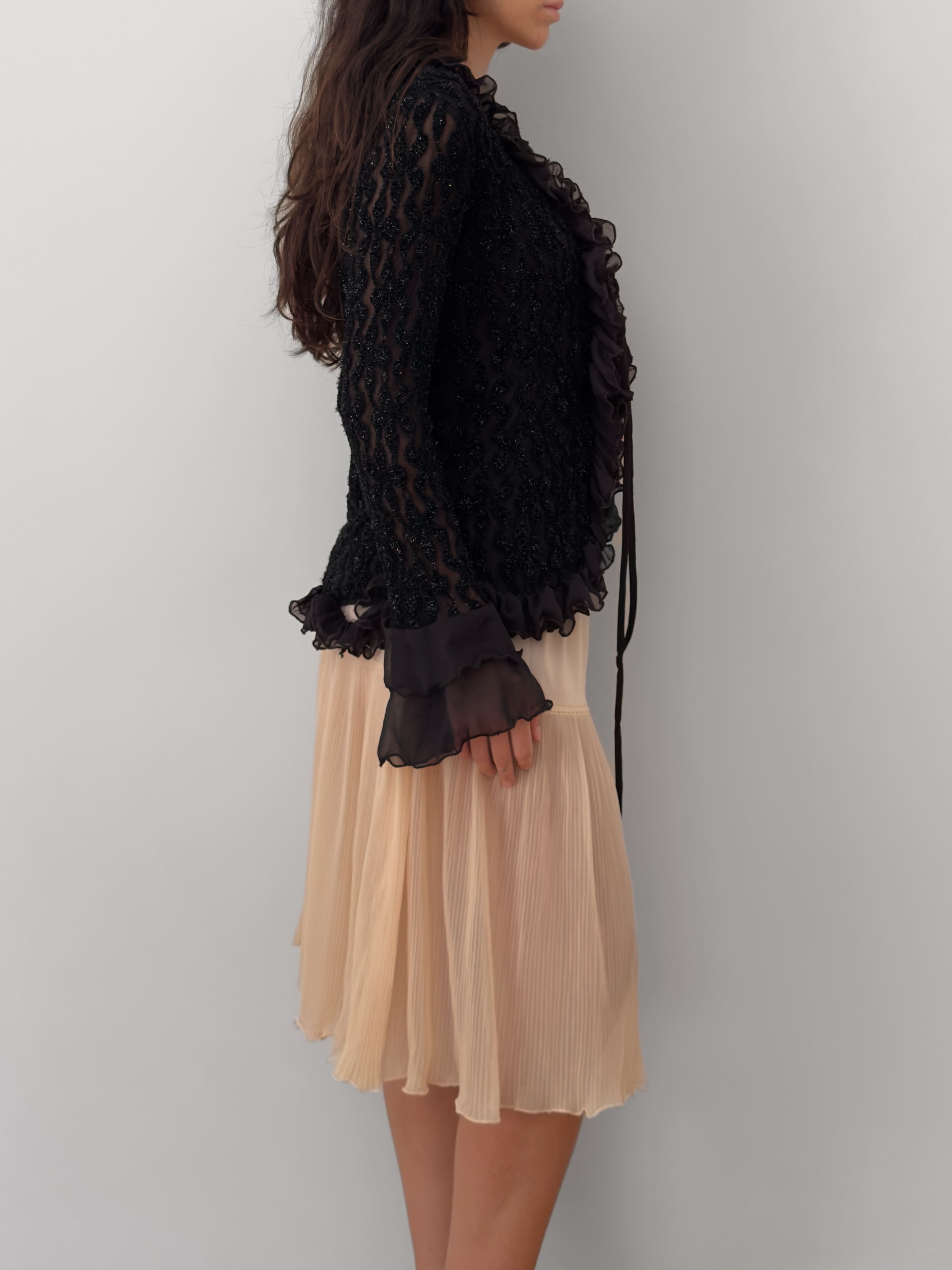 Black Shimmer Ruffled Blouse