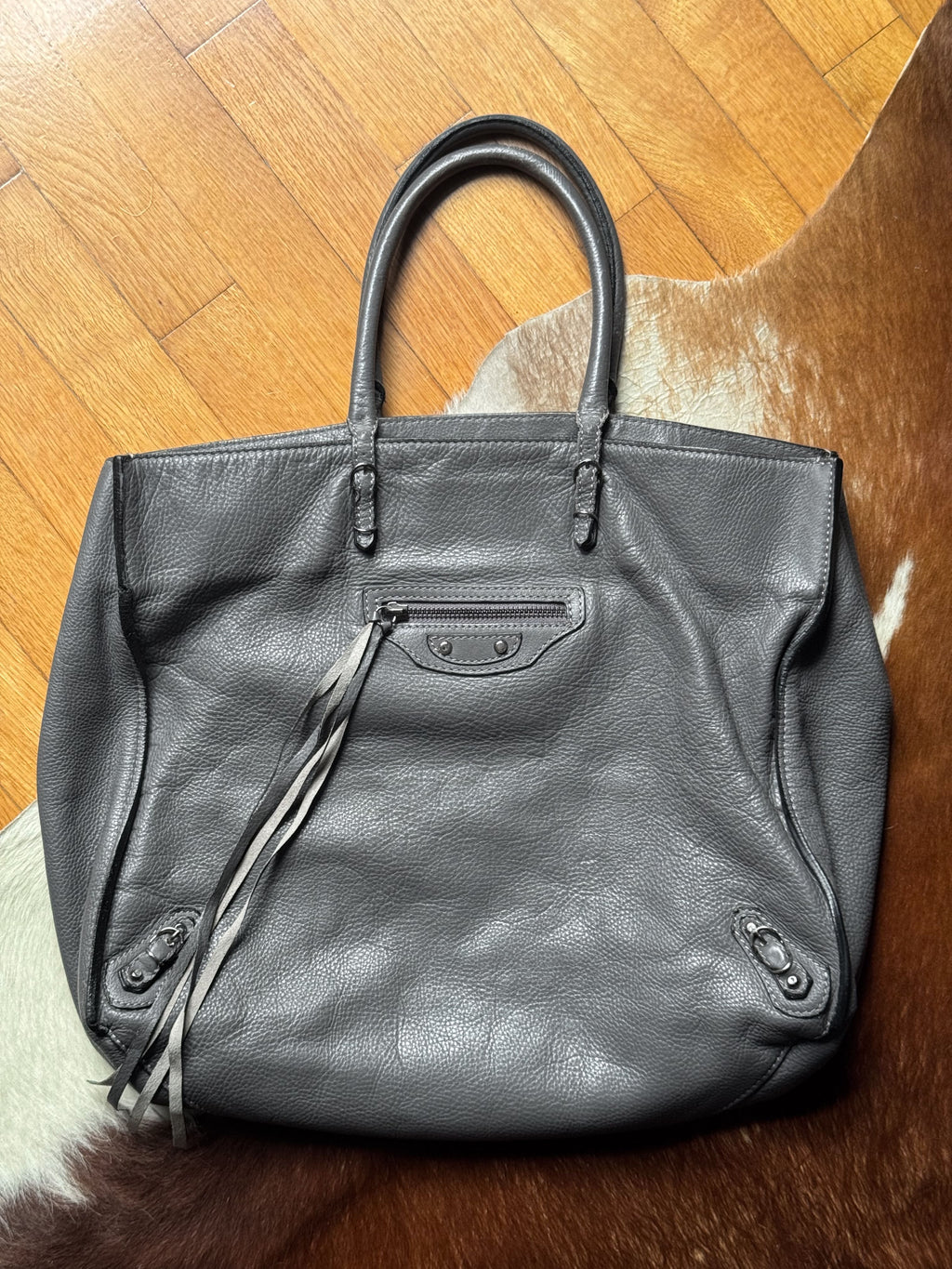 Large Grey Leather City Bag
