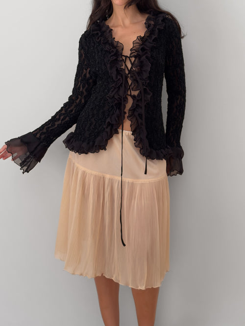 Black Shimmer Ruffled Blouse