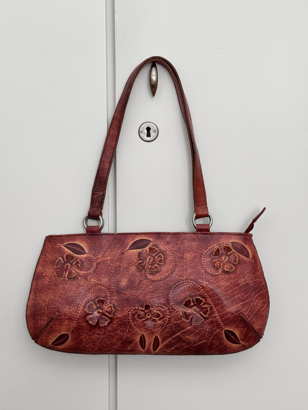 Leather Floral Baguette Bag