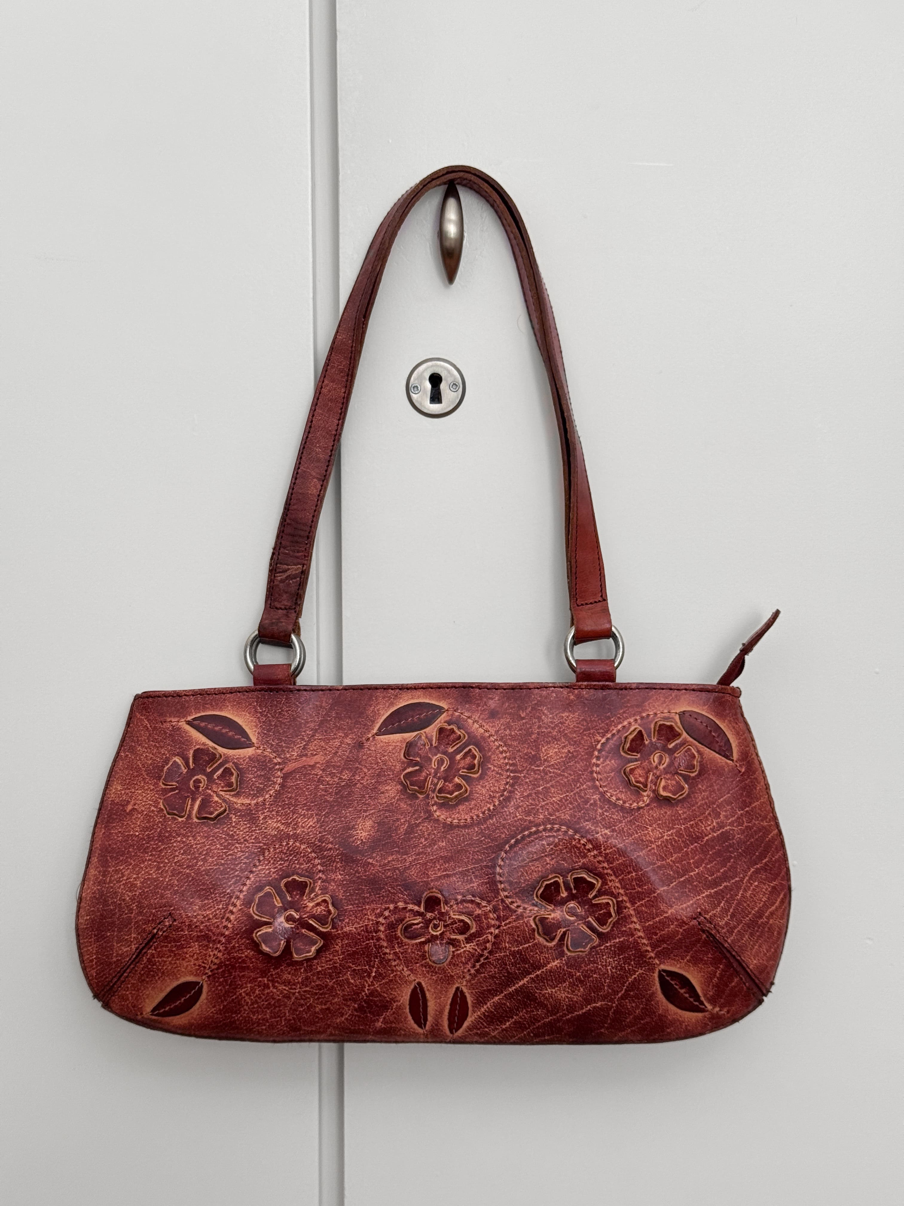 Leather Floral Baguette Bag