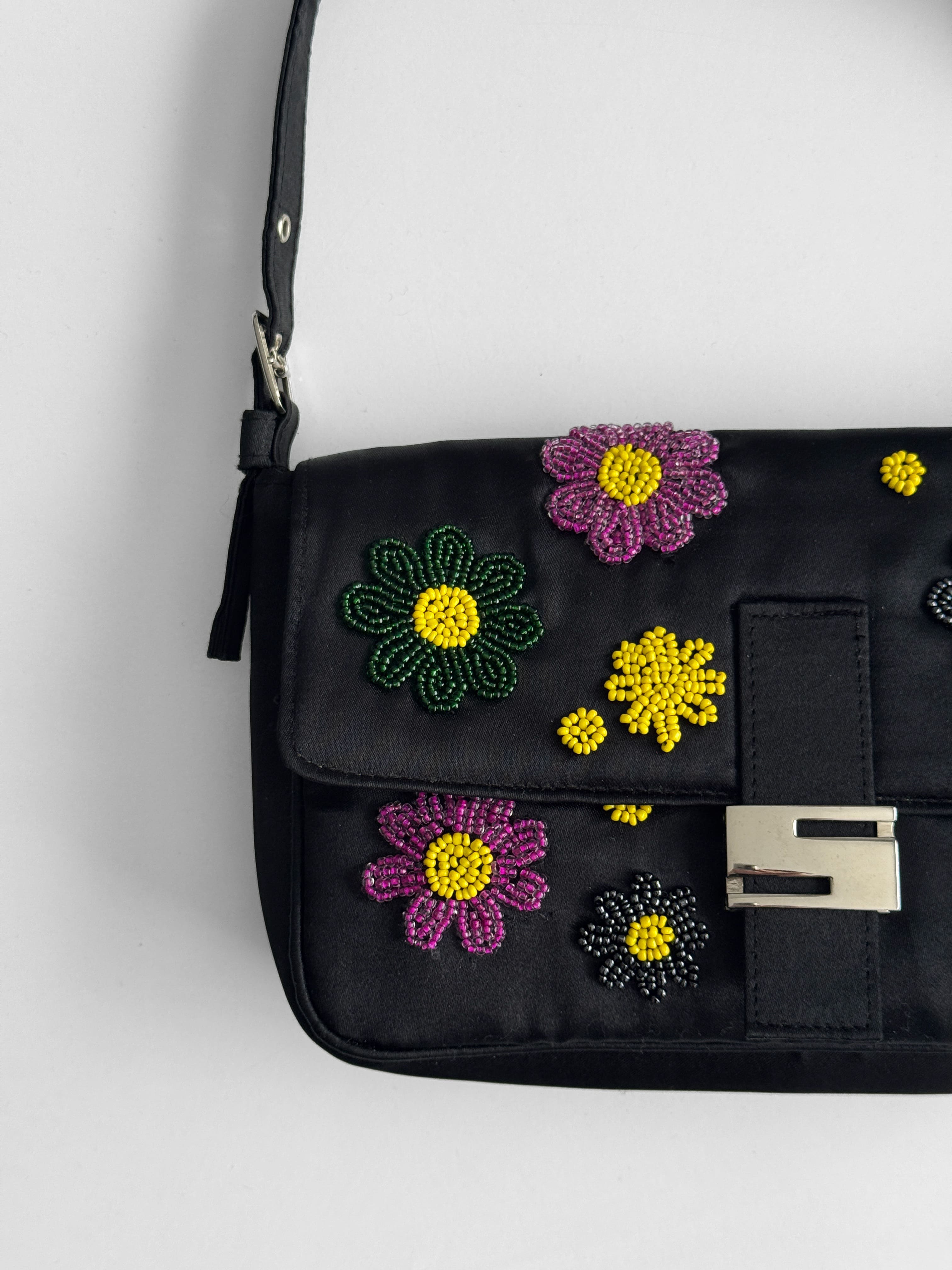 Embroidered Satin Shoulder Bag