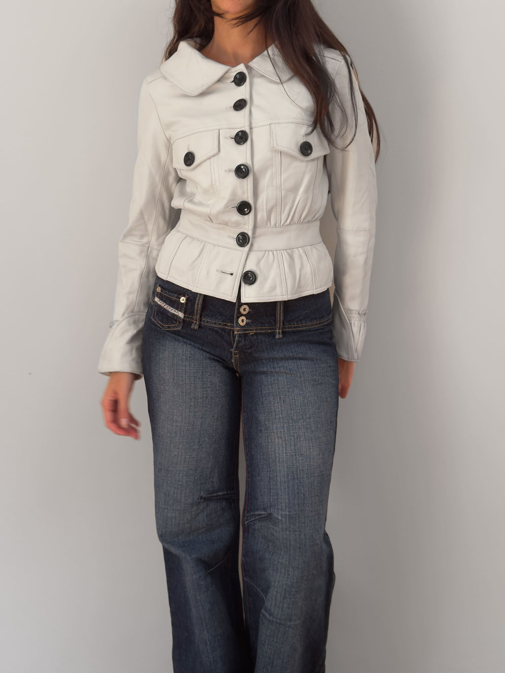 White Buttoned Leather Jacket